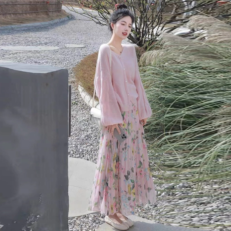 轻迎 复古气质印花半身裙裙装套装 女款