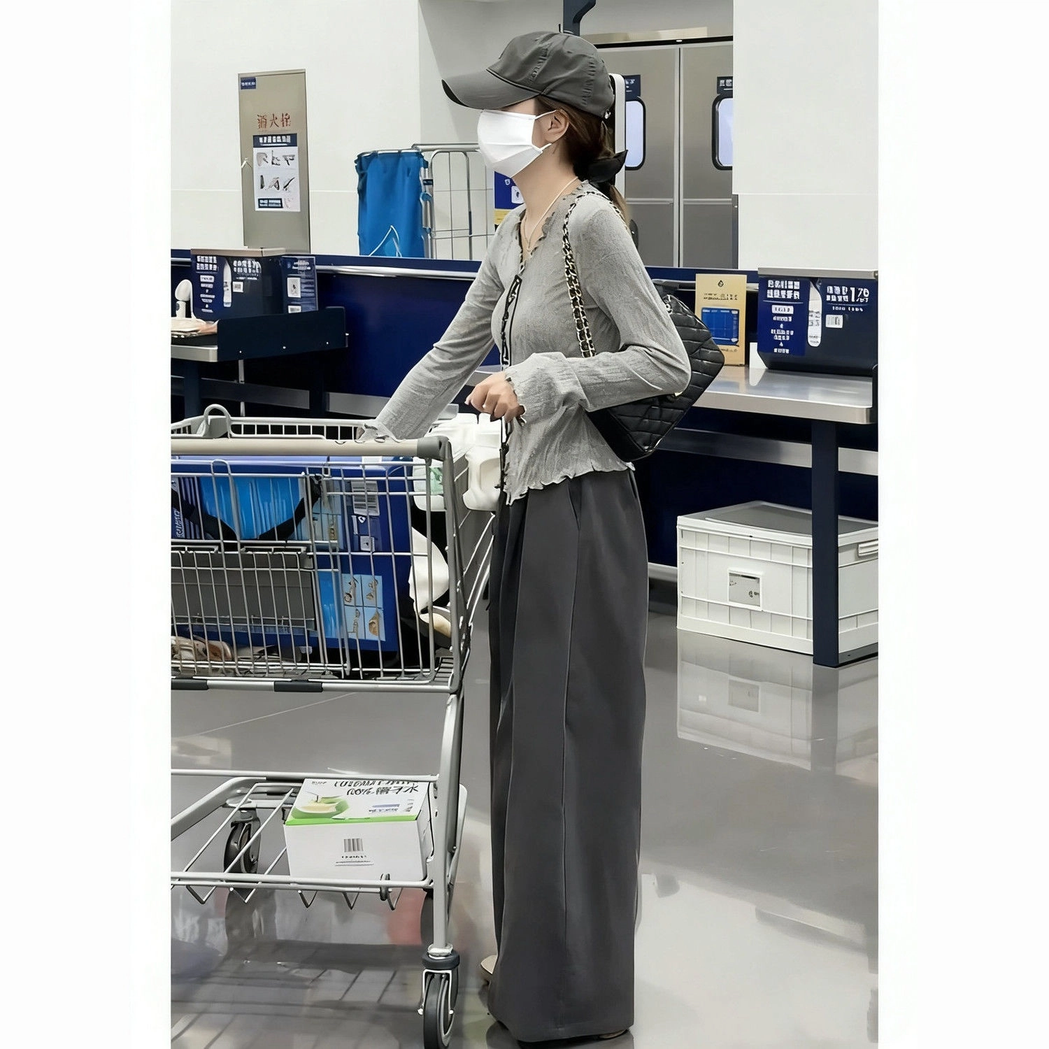 轻迎 气质韩系温柔收腰长袖系带上衣遮胯显瘦阔腿裤休闲套装 女款