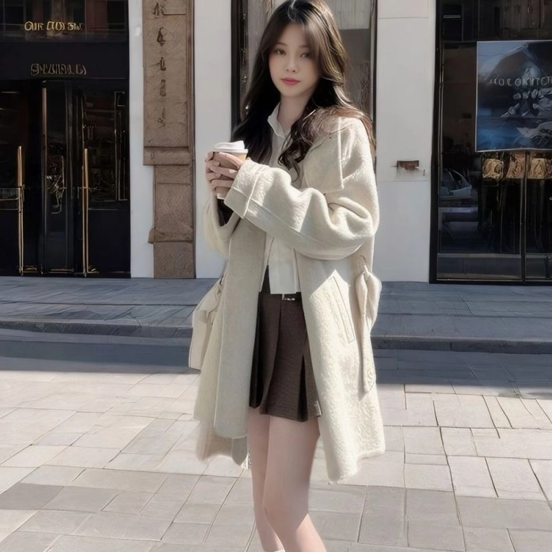 轻迎 高级感韩系立领设计宽松修身显瘦大衣 女款