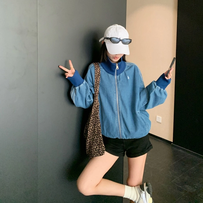轻迎 复古美式设计感长袖宽松拉链上衣夹克 女款