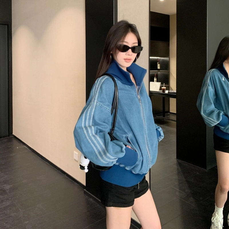 轻迎 复古美式设计感长袖宽松拉链上衣夹克 女款