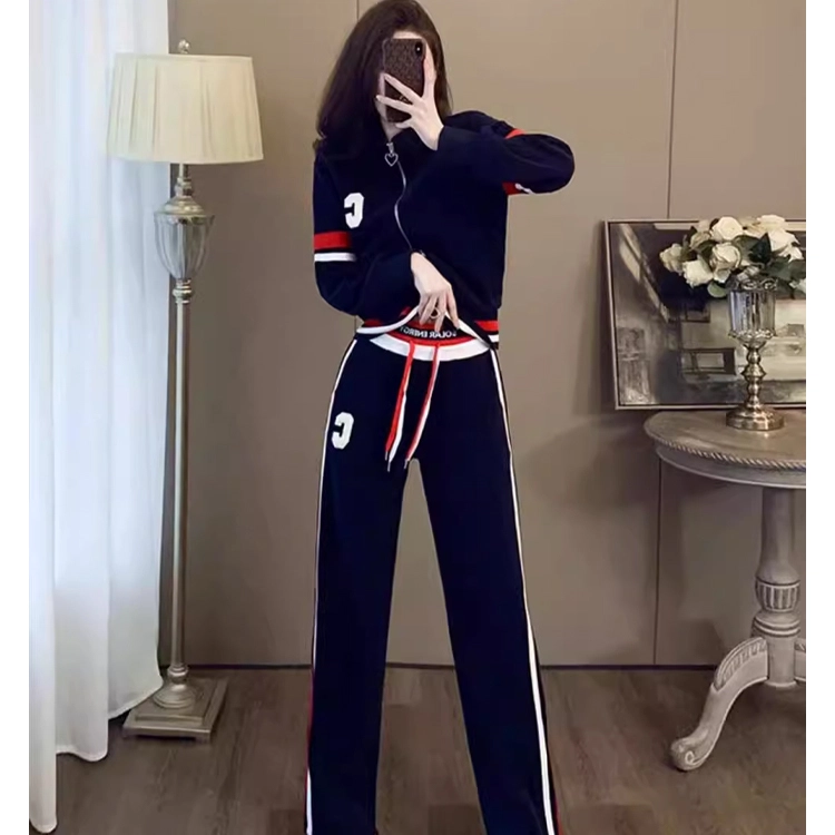 轻迎 运动显瘦时尚洋气高级感卫衣阔腿裤休闲套装 女款