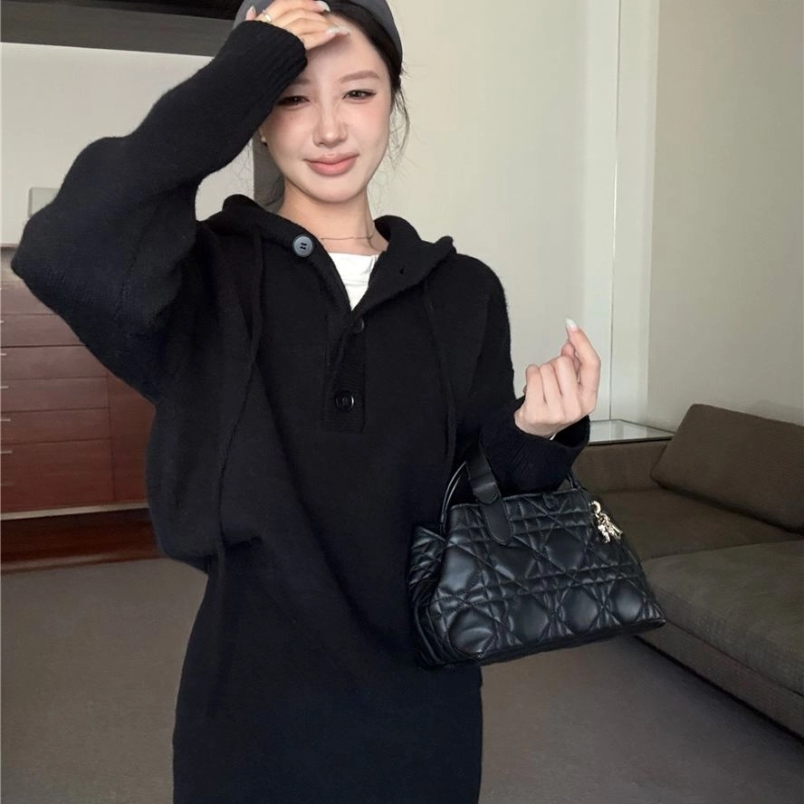 轻迎 慵懒风连帽长袖套头毛衣穿搭针织半身裙两件套休闲套装 女款