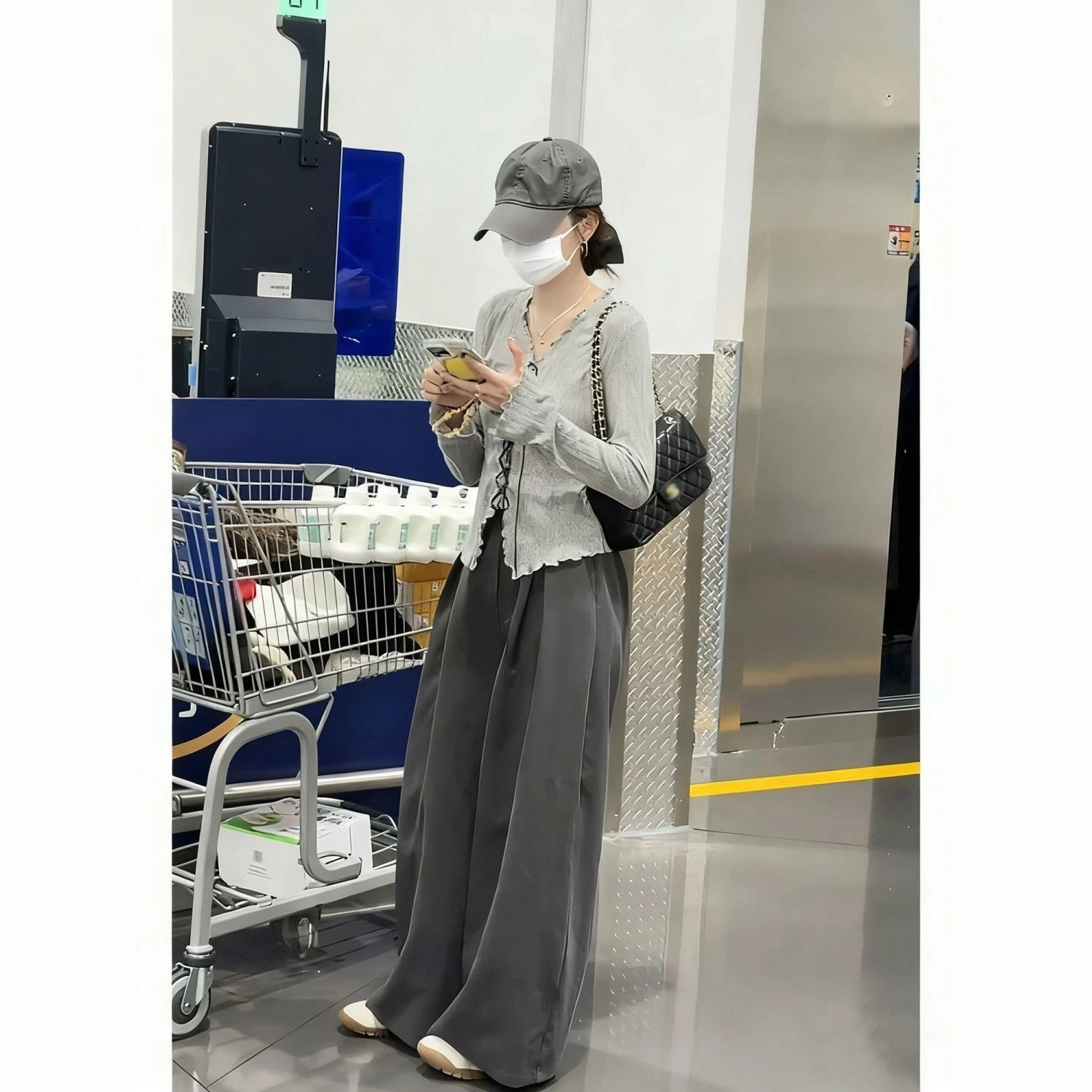 轻迎 气质韩系温柔收腰长袖系带上衣遮胯显瘦阔腿裤休闲套装 女款