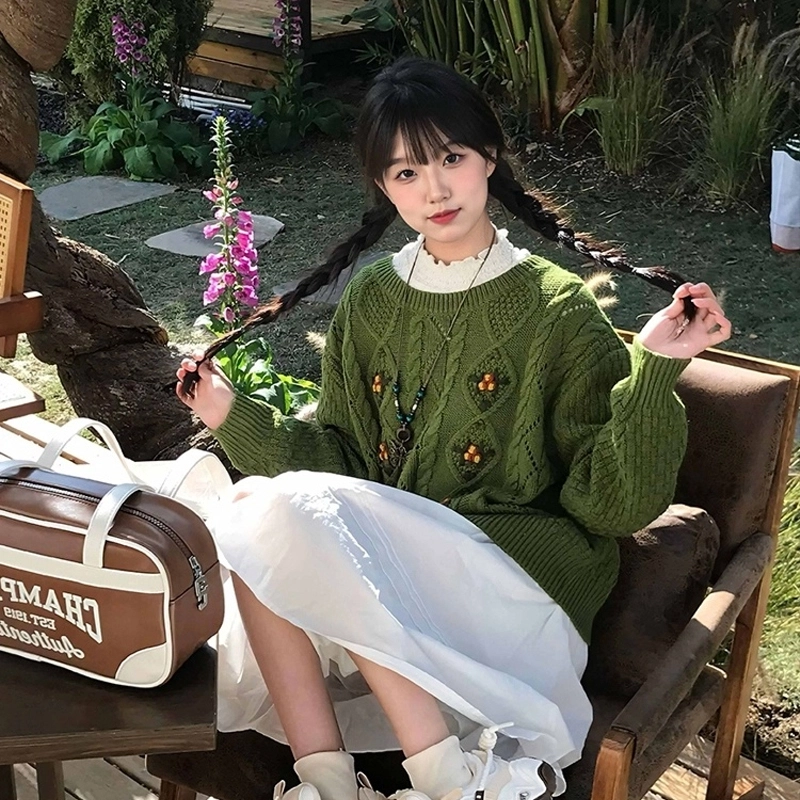 轻迎 韩系高级感慵懒休闲宽松套头上衣针织衫 女款