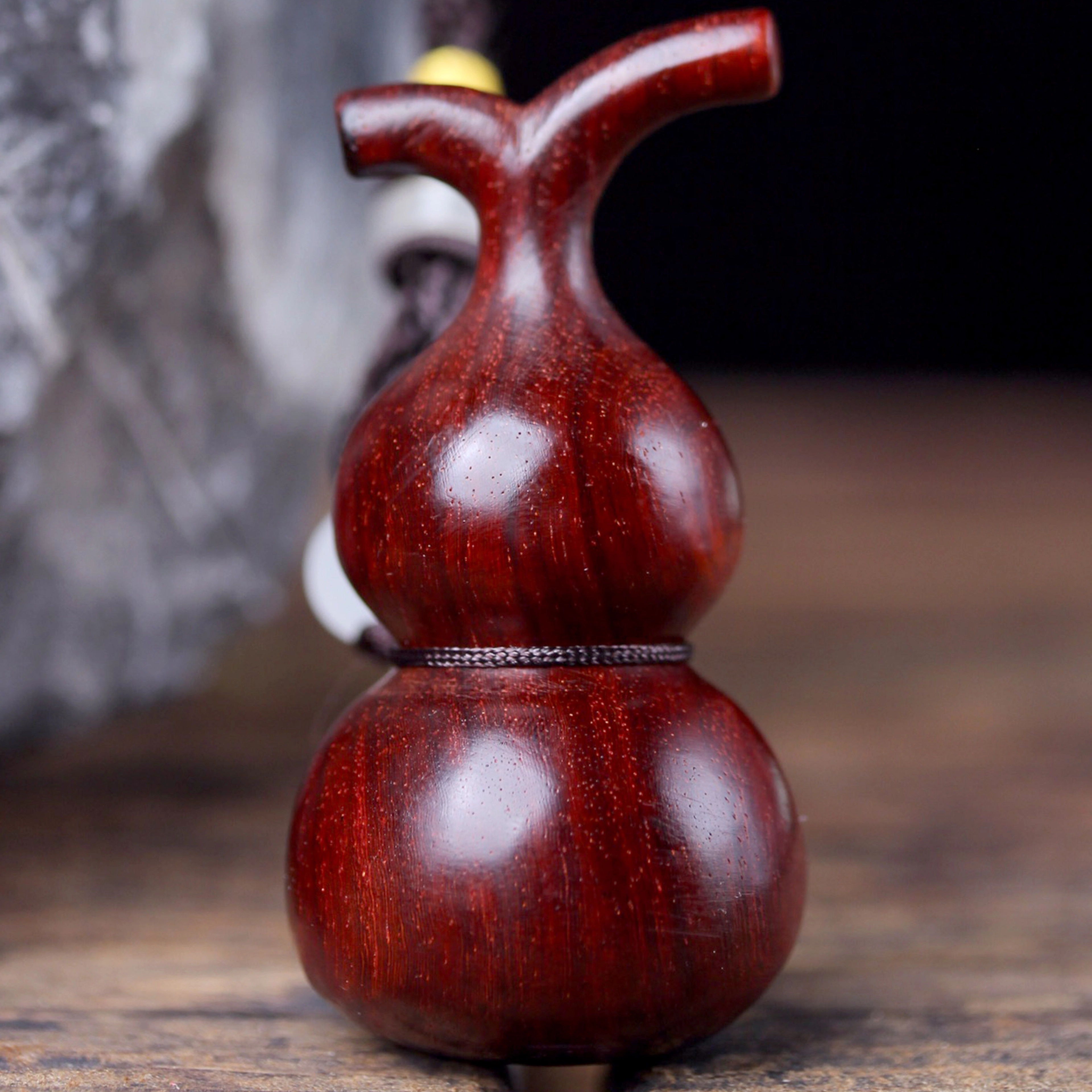 檀欣 国风复古 高抛精品 好运葫芦福禄 平安吉祥 文玩轻奢简约设计 小叶木制 名贵木作手把件 男女同款情侣款 紫檀 高档锦盒装
