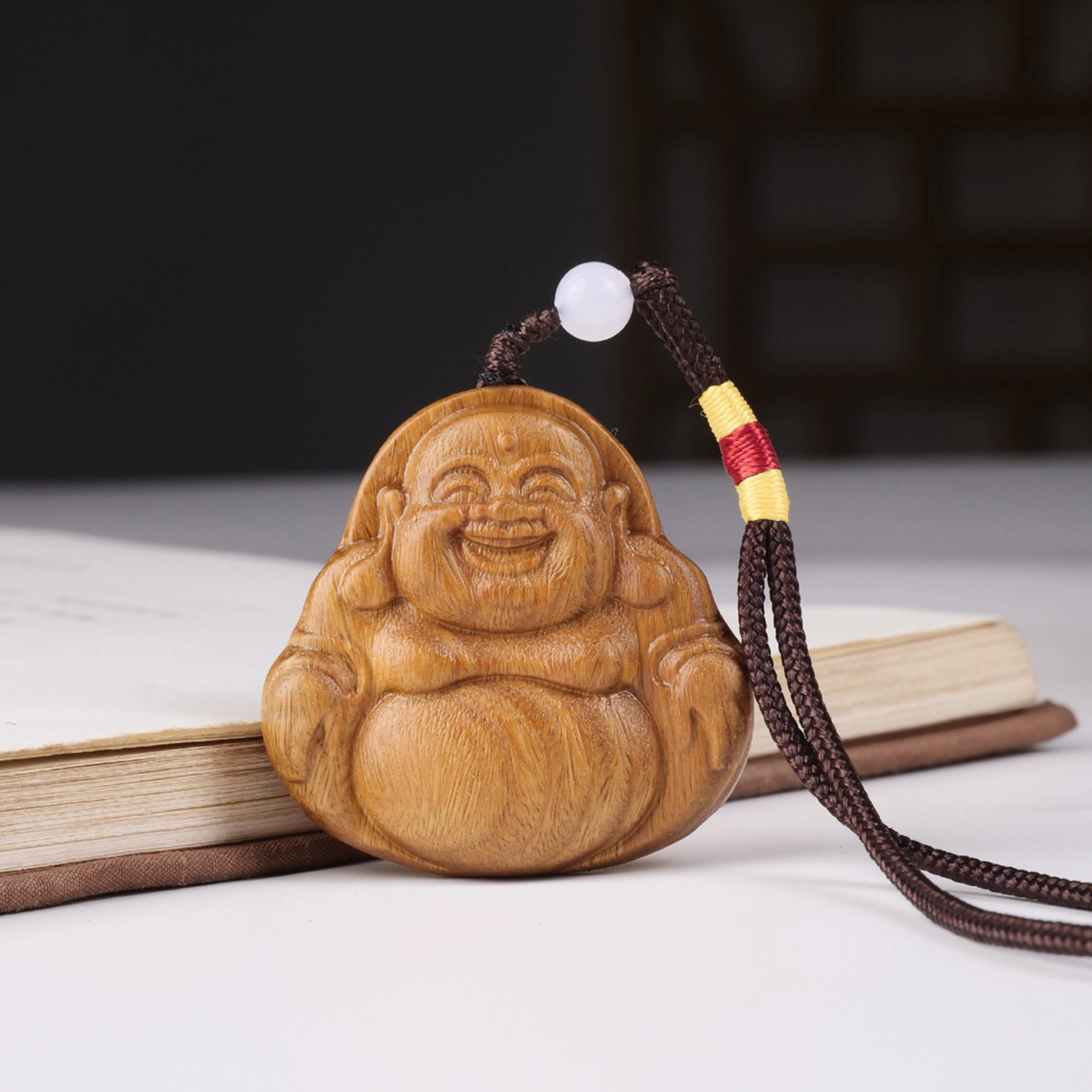 檀欣 妈祖祝福新中式 原木雕刻开心弥来佛文玩 笑口常开佛公一帆风顺精致 纳福 绿檀 把件 男女同款情侣款