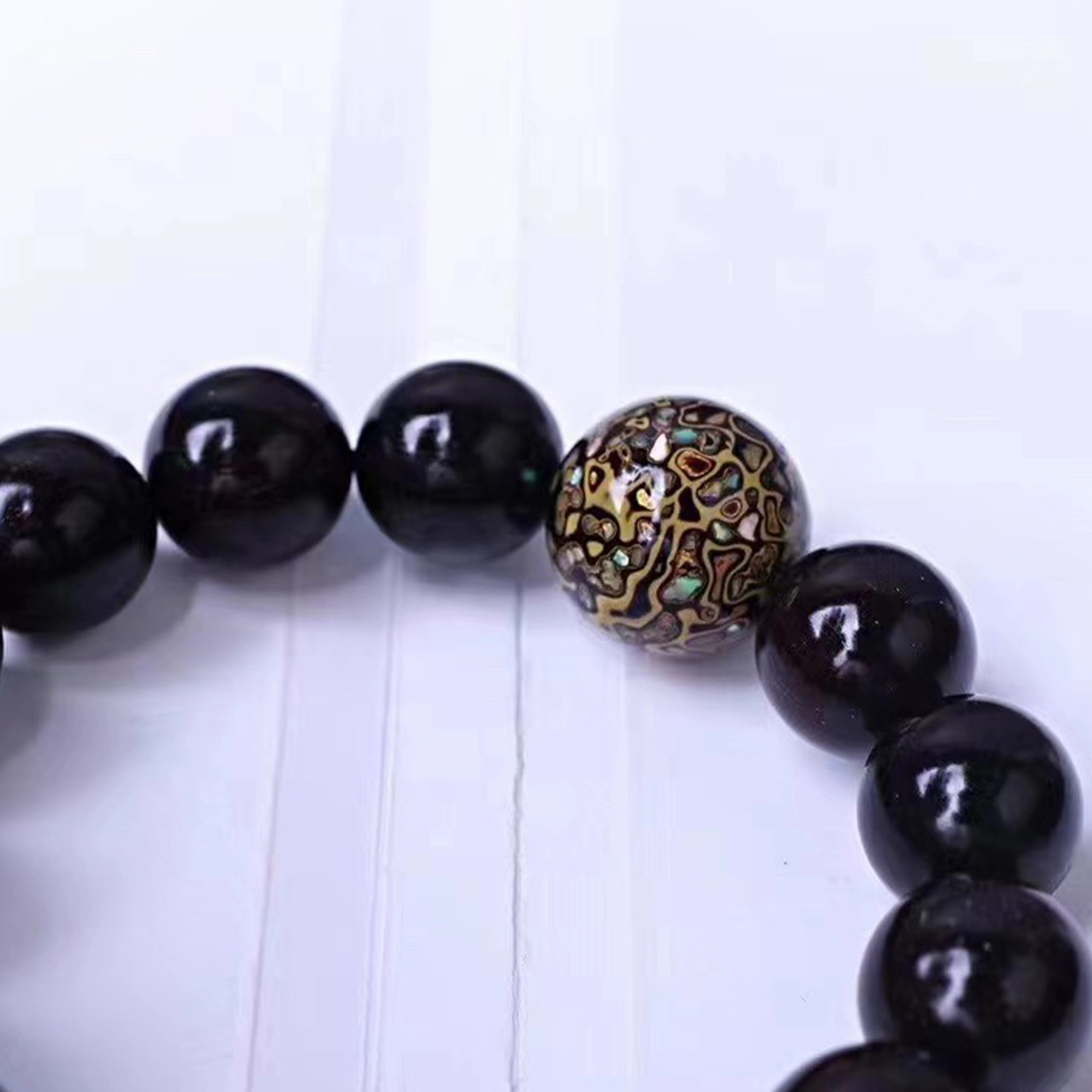 檀欣 高油高密带金星小叶佛珠搭配大漆单圈文玩佛珠 绕指柔盘玩珠串 木质檀香 木作手串 男女同款情侣款 紫檀属 礼盒装