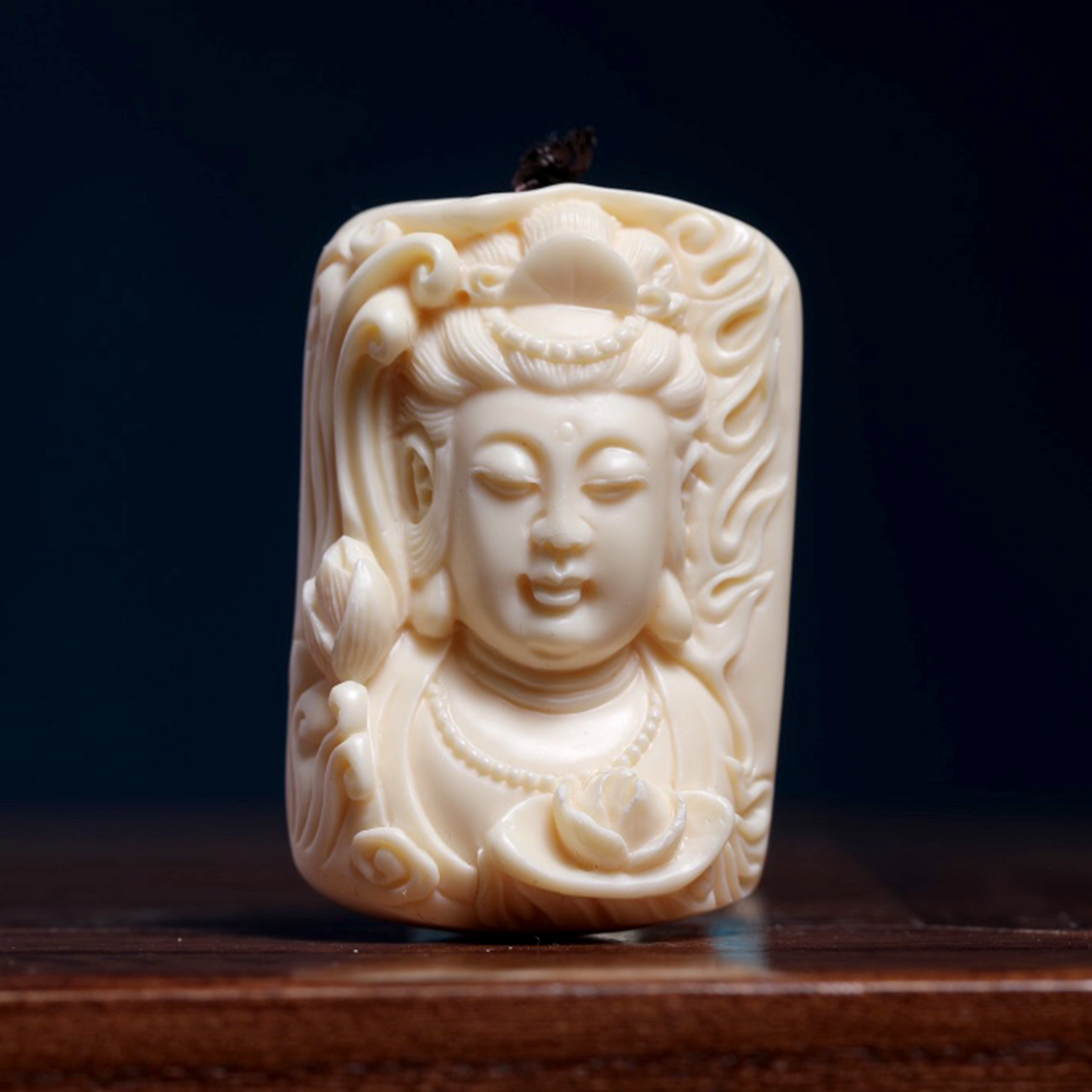 檀欣 南海观世音佛像 平安吉祥 文玩手工编绳随身盘玩迷你把件汽车 车内装饰品 象牙果 吊坠 男女同款情侣款