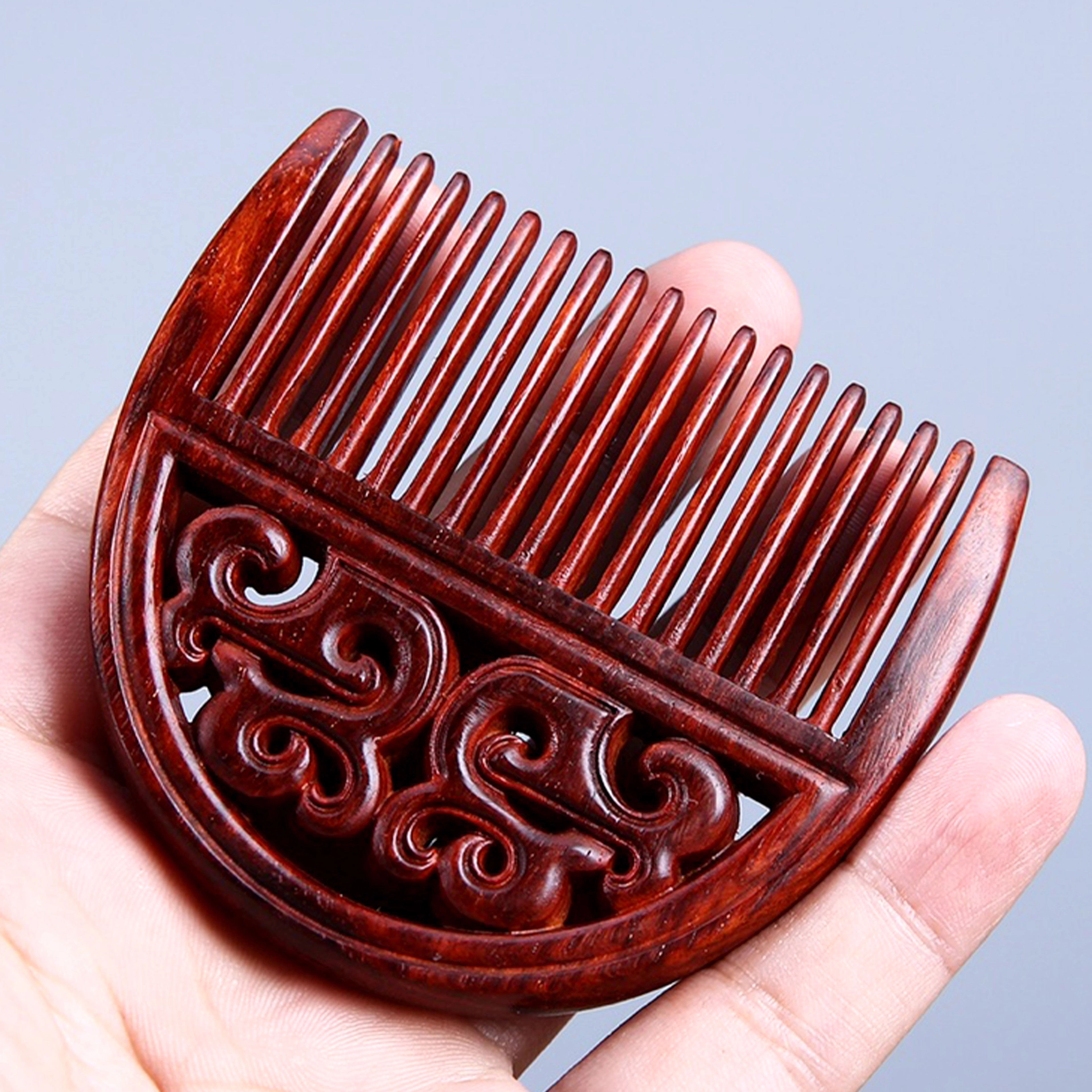 檀欣 新中式 古风镂空雕刻家用木梳 简约百搭木制品 小叶紫檀 名贵木作梳子 男女同款情侣款