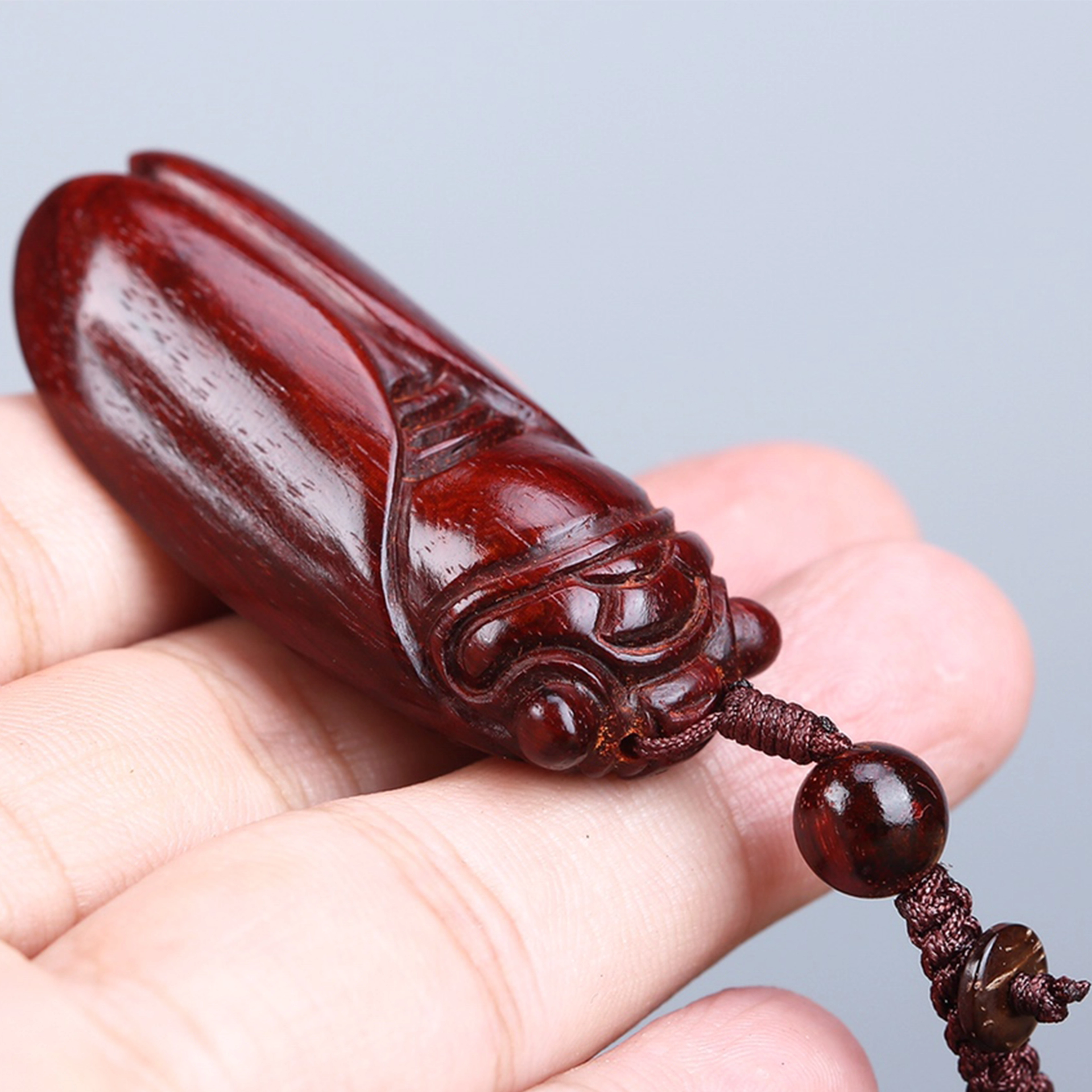 檀欣 新中式 手工木雕一鸣惊人车钥匙扣挂件 高油高密随身携带盘玩高档红木文玩工艺品 紫檀 木作把件 男女同款情侣款 紫檀 礼盒装