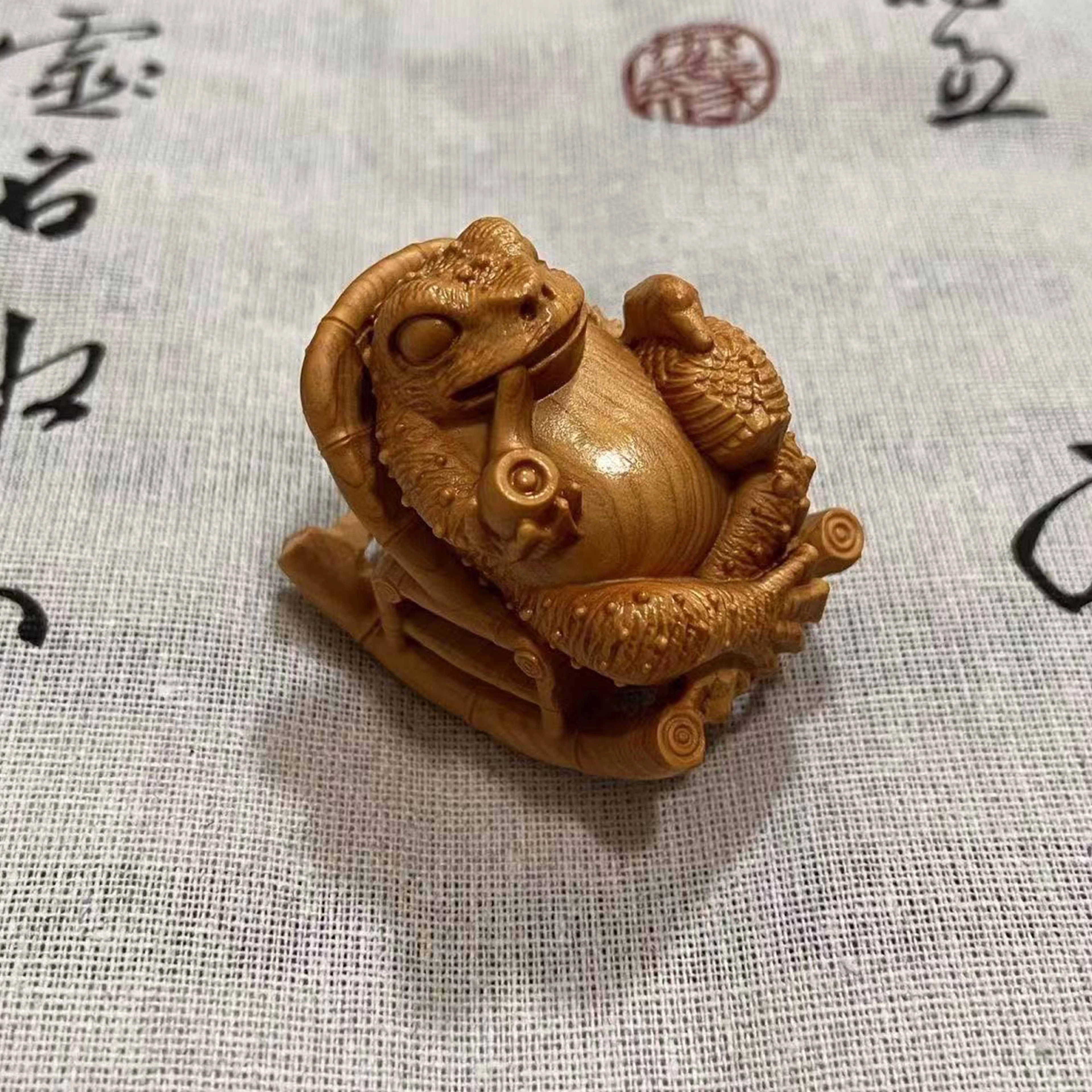 檀欣 复古 原木雕刻（悠然自在）蟾蜍文玩转运把件#好运 招财纳福平安 随身把玩家居工艺品 崖柏 摆件 男女同款情侣款