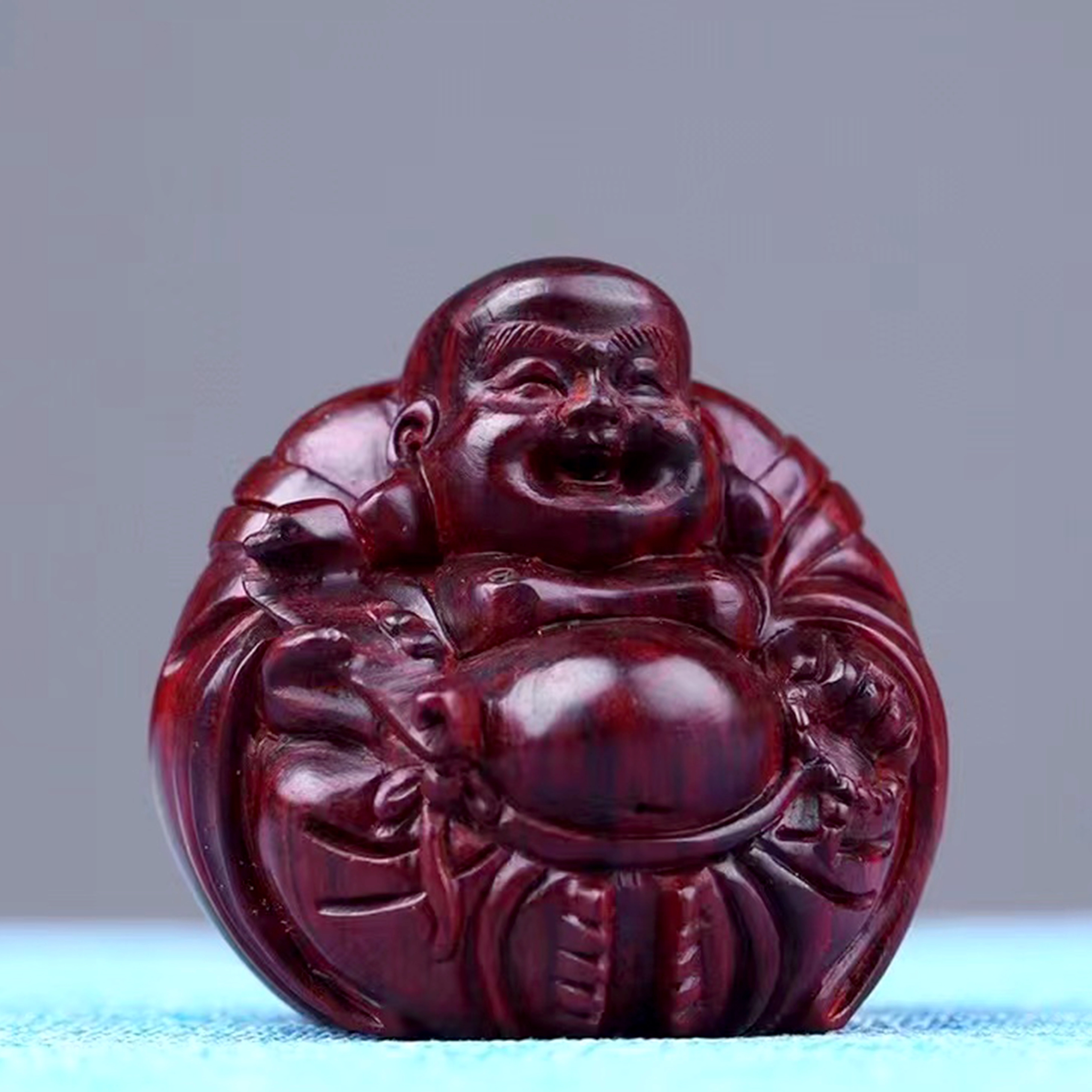檀欣 本命年纯手工精雕刻弥勒佛大肚笑佛招财纳福手把件高档家居红木工艺品装饰品 木质檀香 木作把件 男女同款情侣款 紫檀 礼盒装