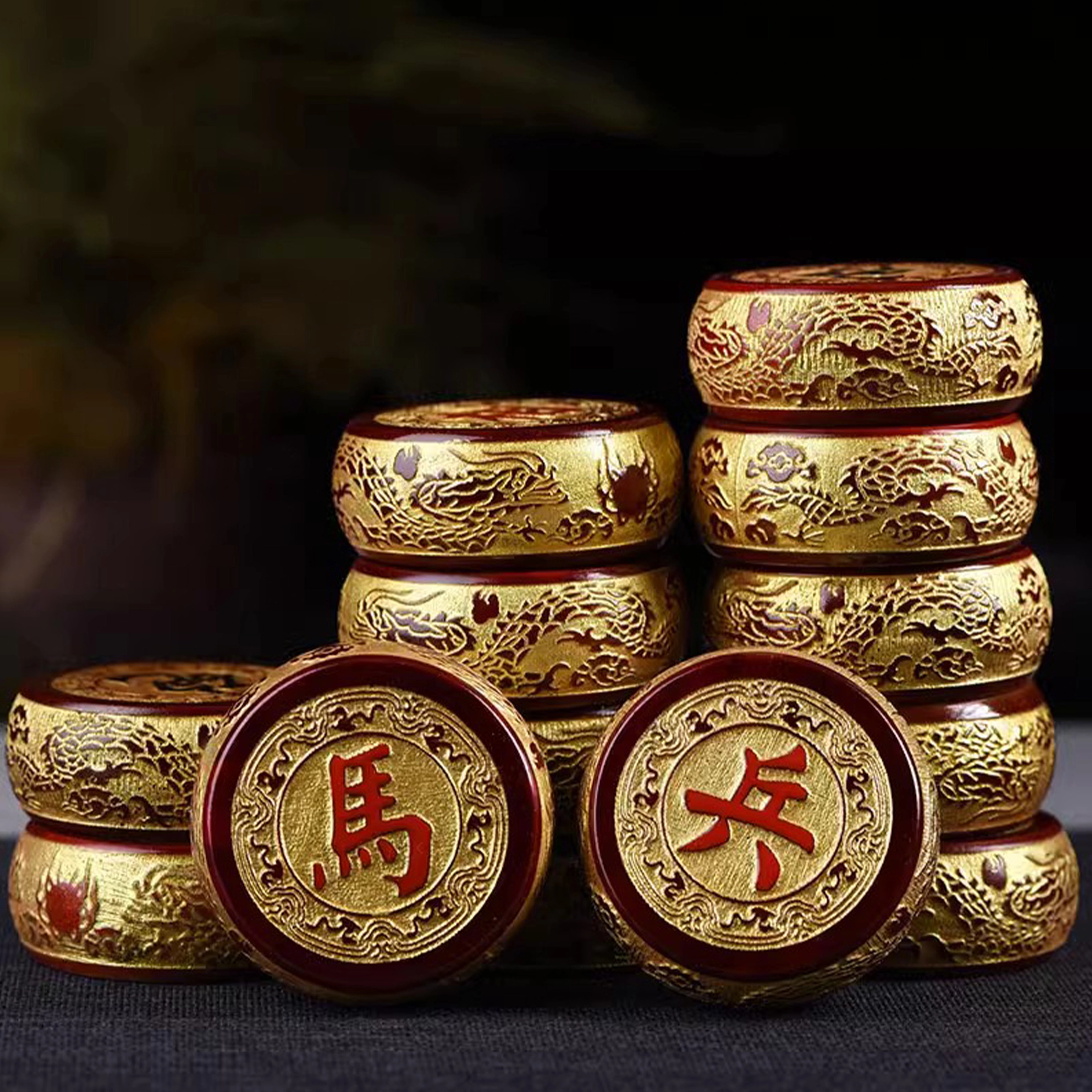 檀欣 九龙浮雕中国象棋#好运新中式红木文玩高档实木大号家用折叠棋盘送礼 招财纳福平安 楠木 摆件 男女同款情侣款
