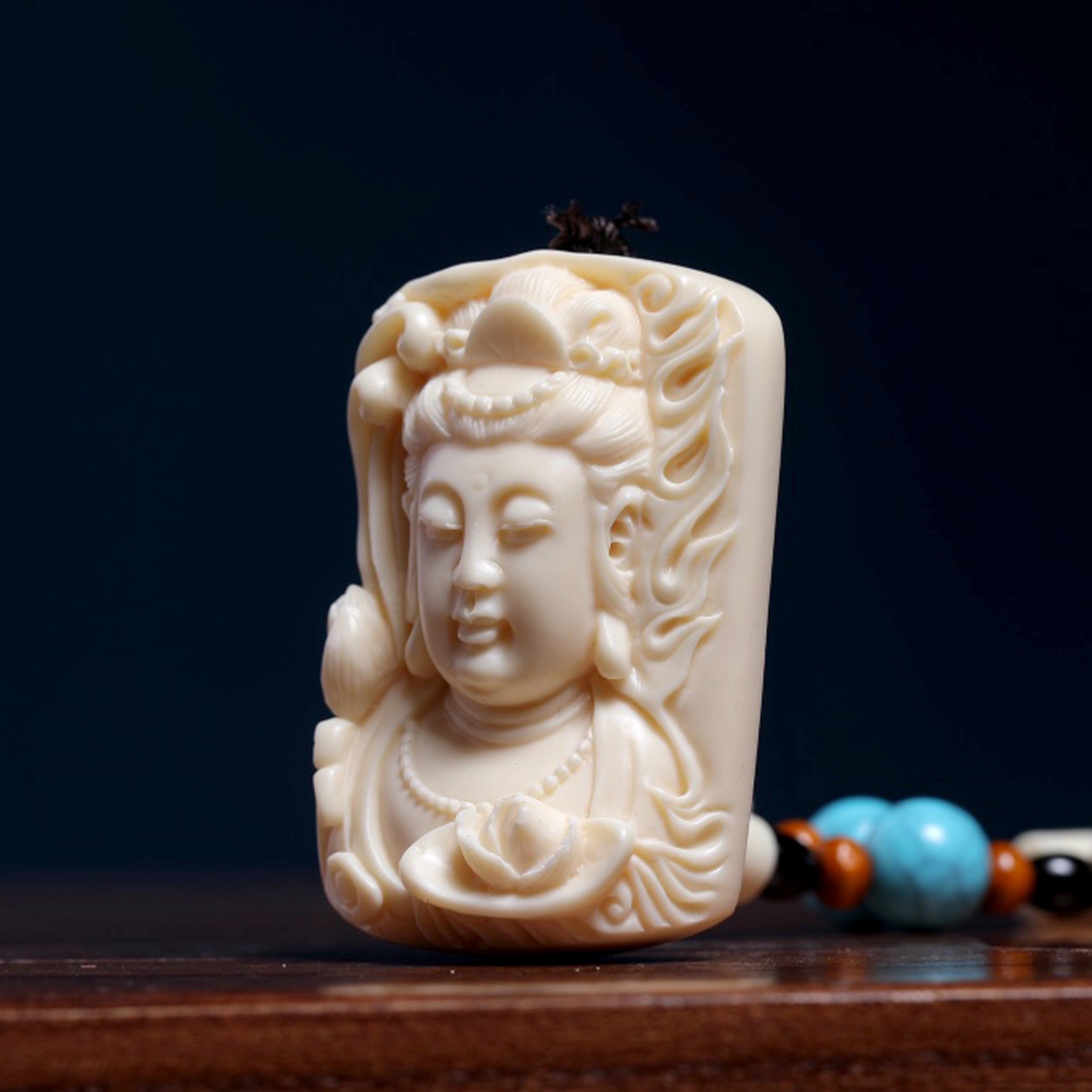 檀欣 南海观世音佛像 平安吉祥 文玩手工编绳随身盘玩迷你把件汽车 车内装饰品 象牙果 吊坠 男女同款情侣款