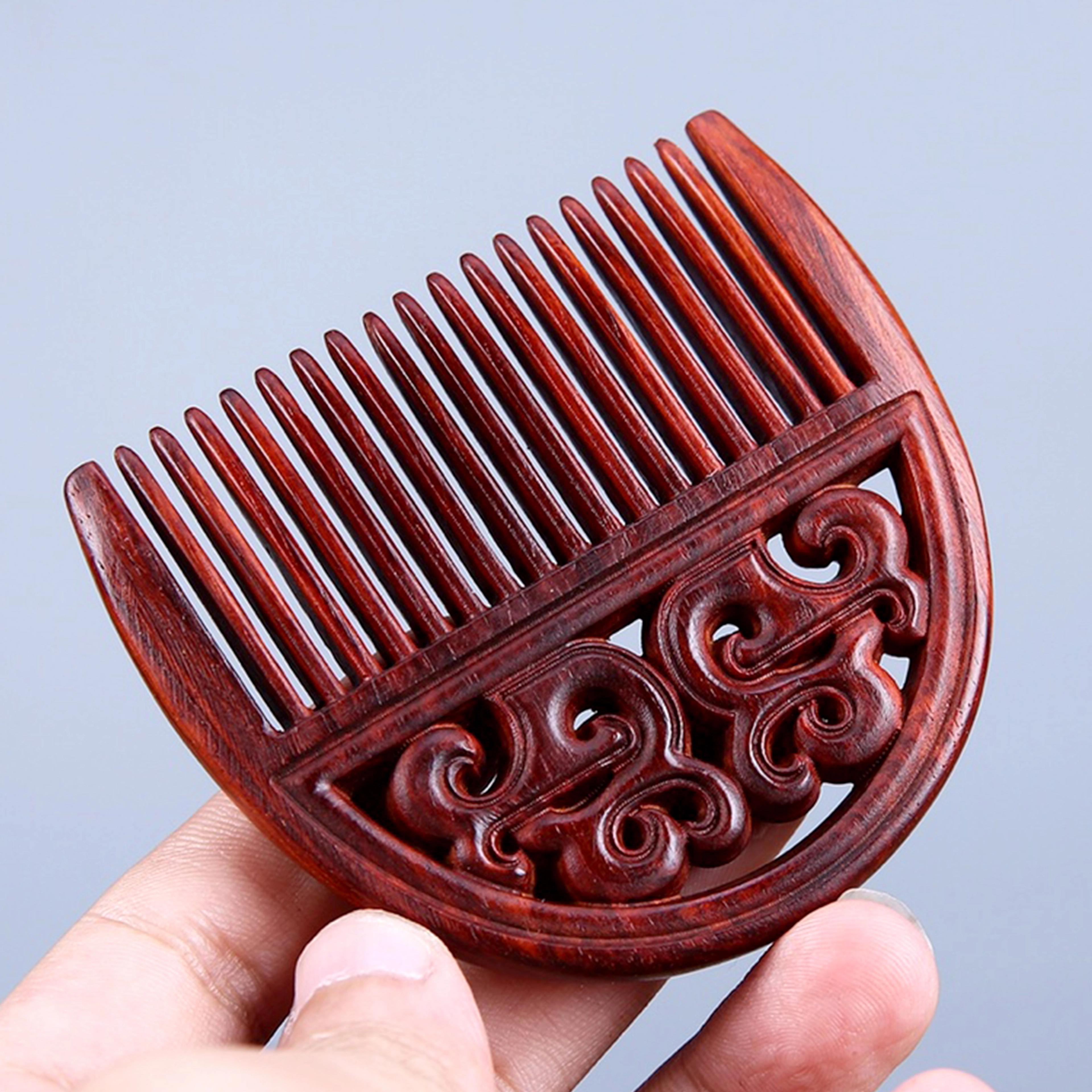 檀欣 新中式 古风镂空雕刻家用木梳 简约百搭木制品 小叶紫檀 名贵木作梳子 男女同款情侣款