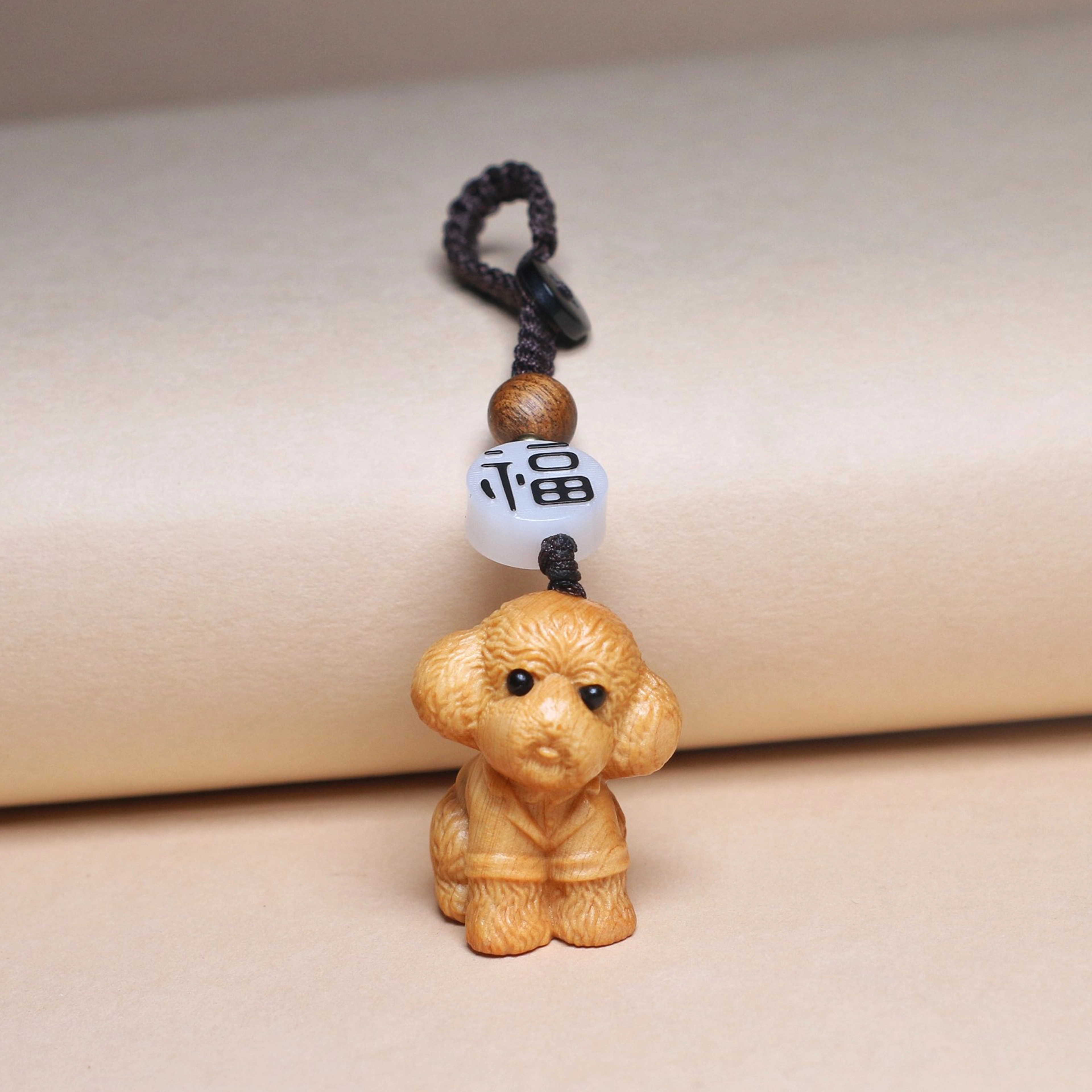 檀欣 本命年 十二生肖原木雕刻泰迪狗汽车钥匙扣挂件 旺旺平安纳福实木卡通动物生肖包包装饰工艺品 崖柏 其他木作 男女同款情侣款