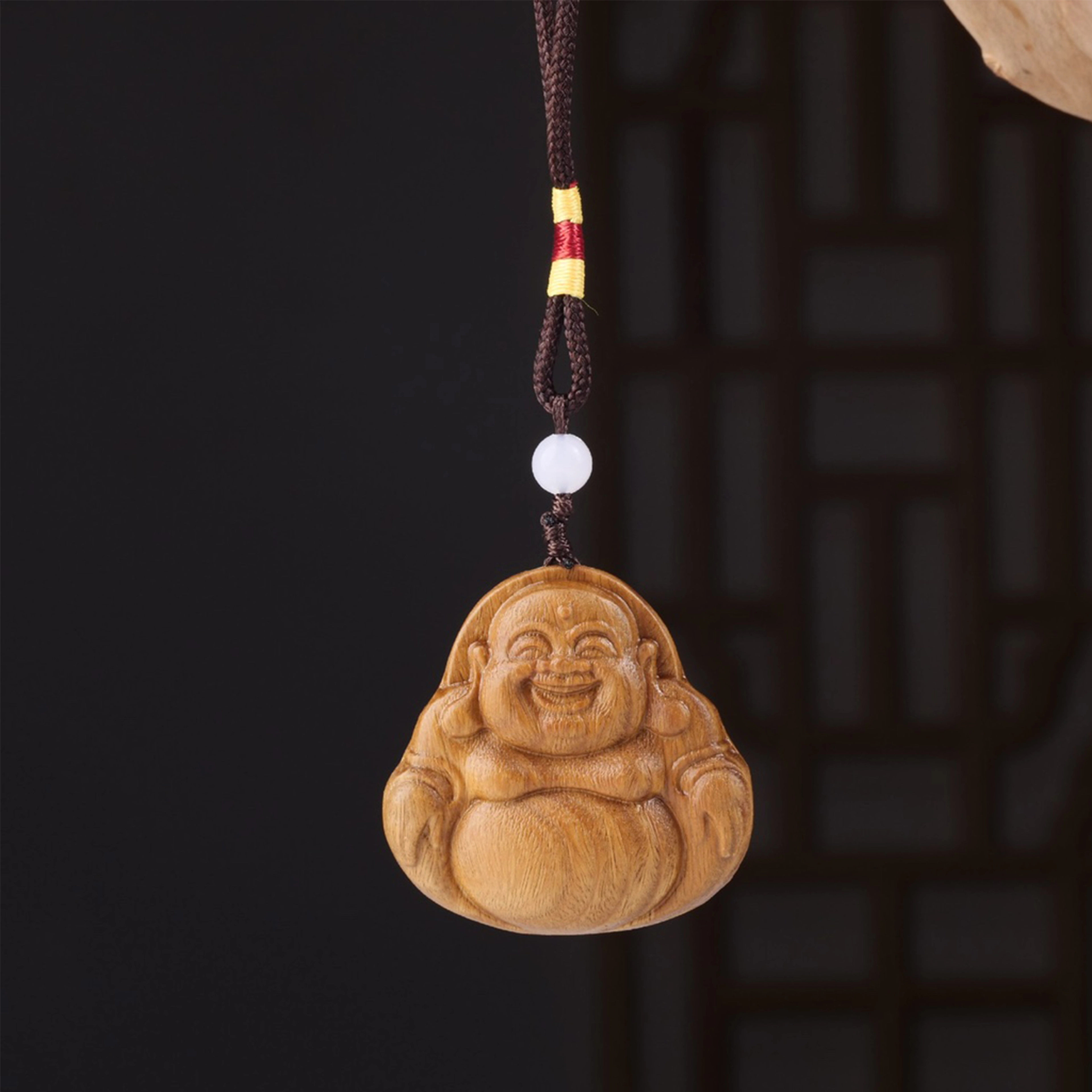 檀欣 妈祖祝福新中式 原木雕刻开心弥来佛文玩 笑口常开佛公一帆风顺精致 纳福 绿檀 把件 男女同款情侣款