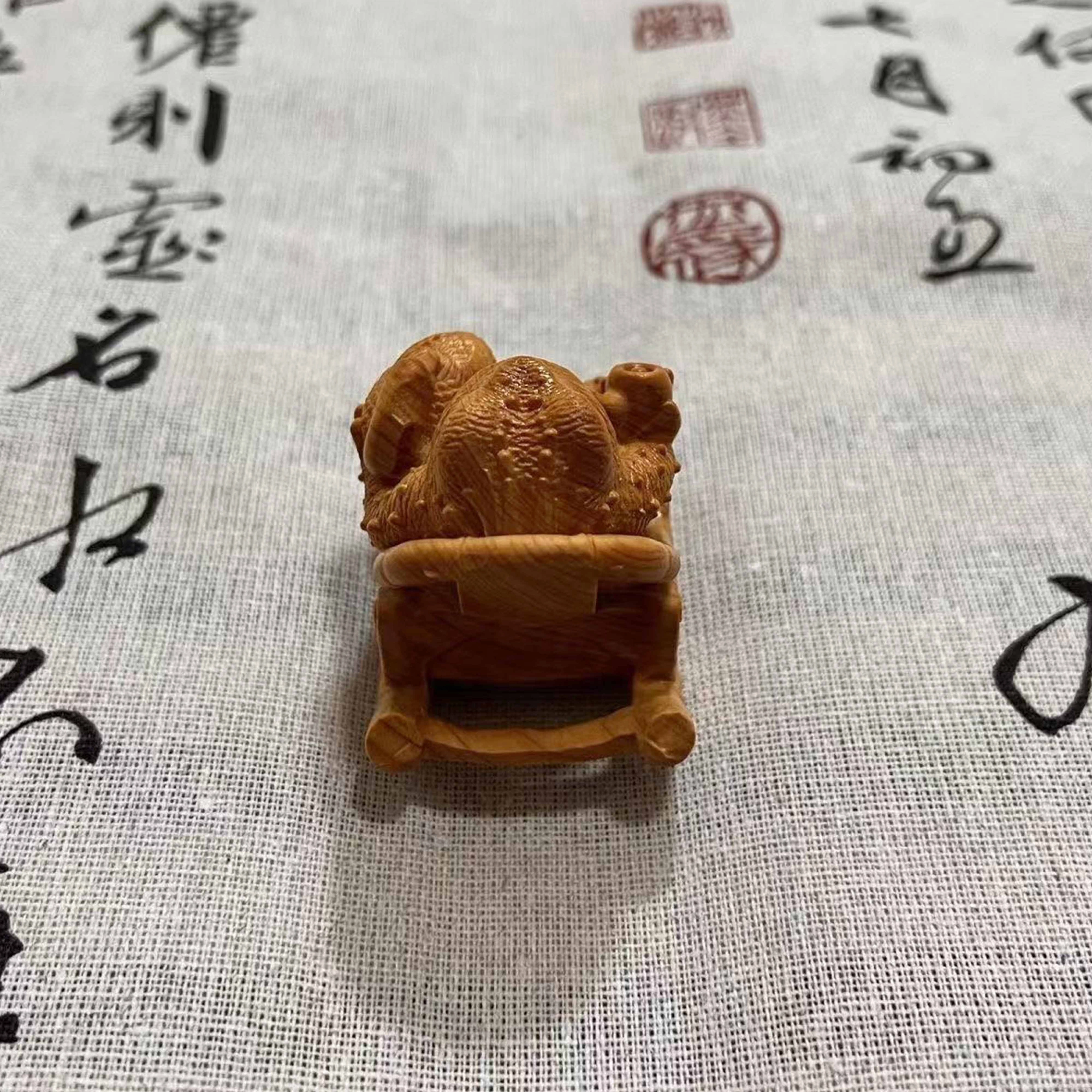 檀欣 复古 原木雕刻（悠然自在）蟾蜍文玩转运把件#好运 招财纳福平安 随身把玩家居工艺品 崖柏 摆件 男女同款情侣款
