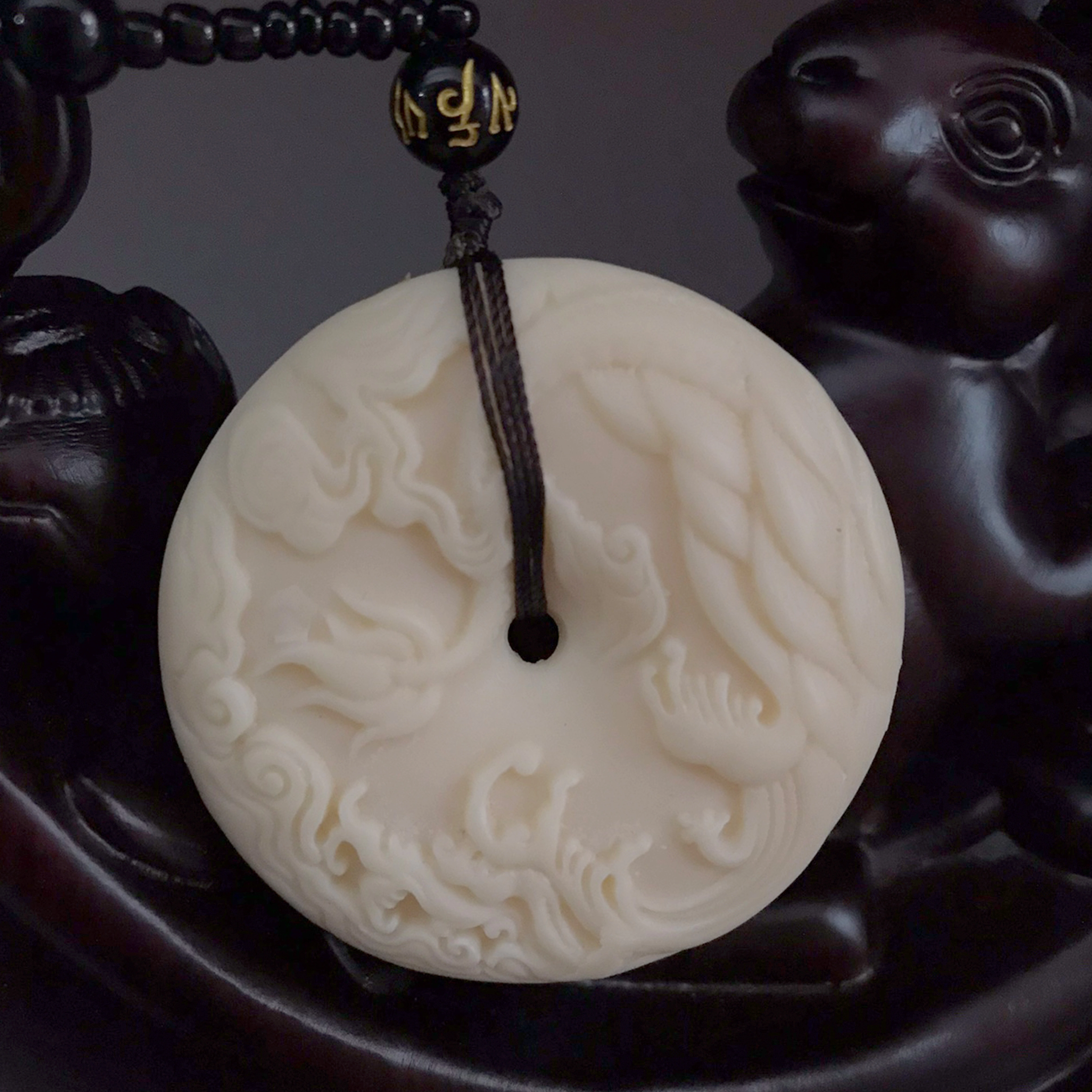 檀欣 本命年生肖龙招财转运文玩吊坠 精雕祥龙戏珠平安扣 象牙果 菩提项链 男女同款情侣款