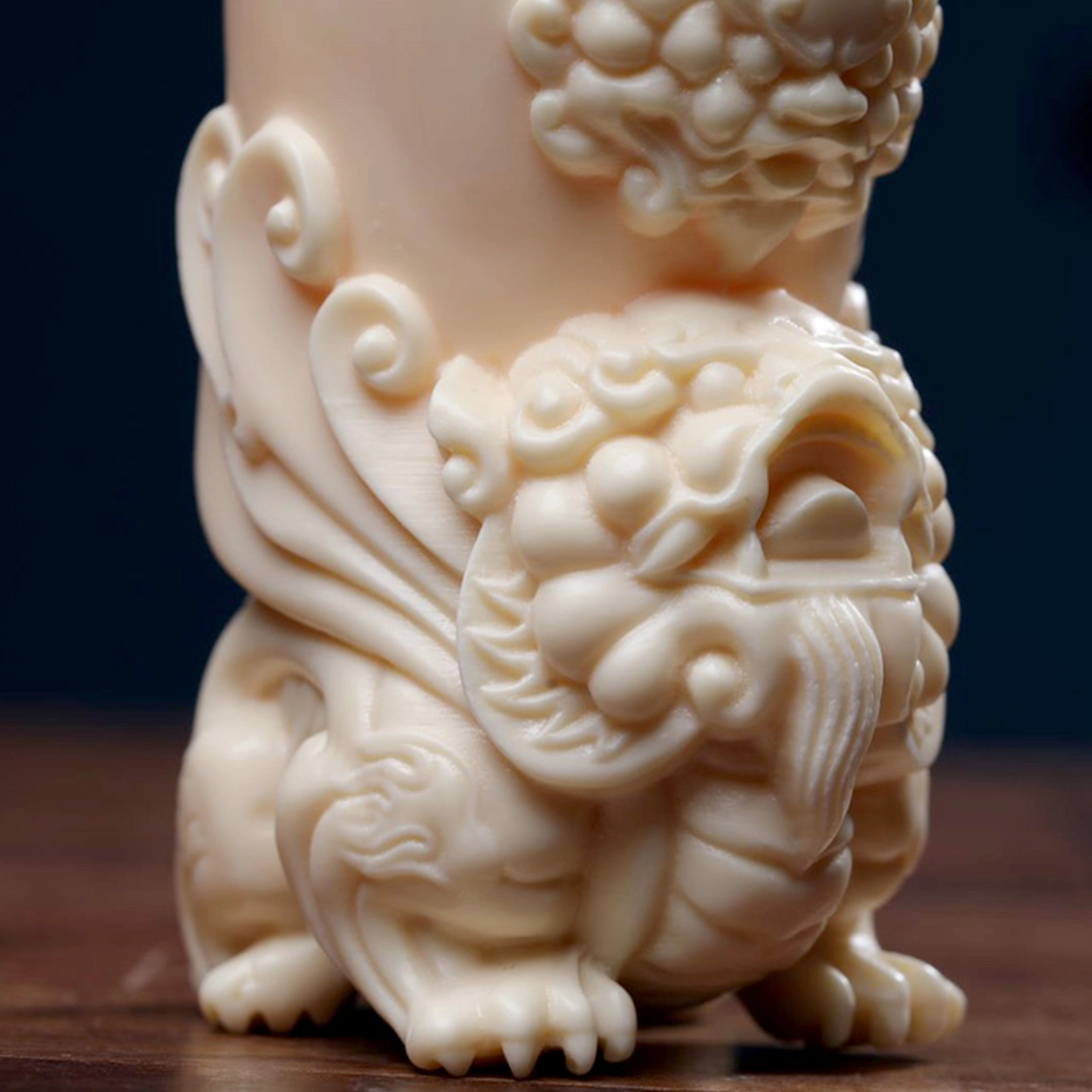 檀欣 本命年 精雕刻貔貅樽  创意高端文玩笔筒手把件 家居桌面书房装饰品 象牙果 菩提摆件 男女同款情侣款 礼盒装