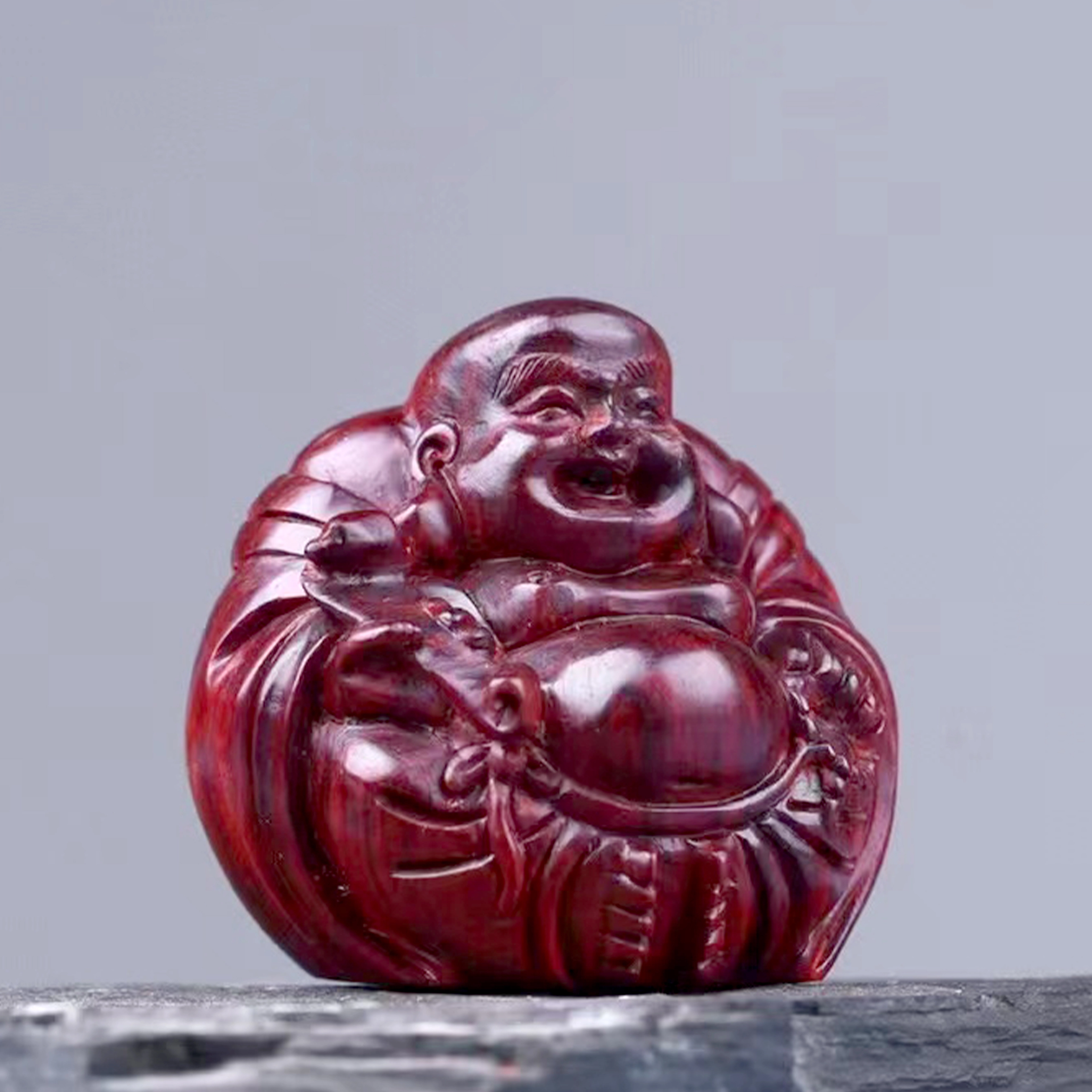 檀欣 本命年纯手工精雕刻弥勒佛大肚笑佛招财纳福手把件高档家居红木工艺品装饰品 木质檀香 木作把件 男女同款情侣款 紫檀 礼盒装
