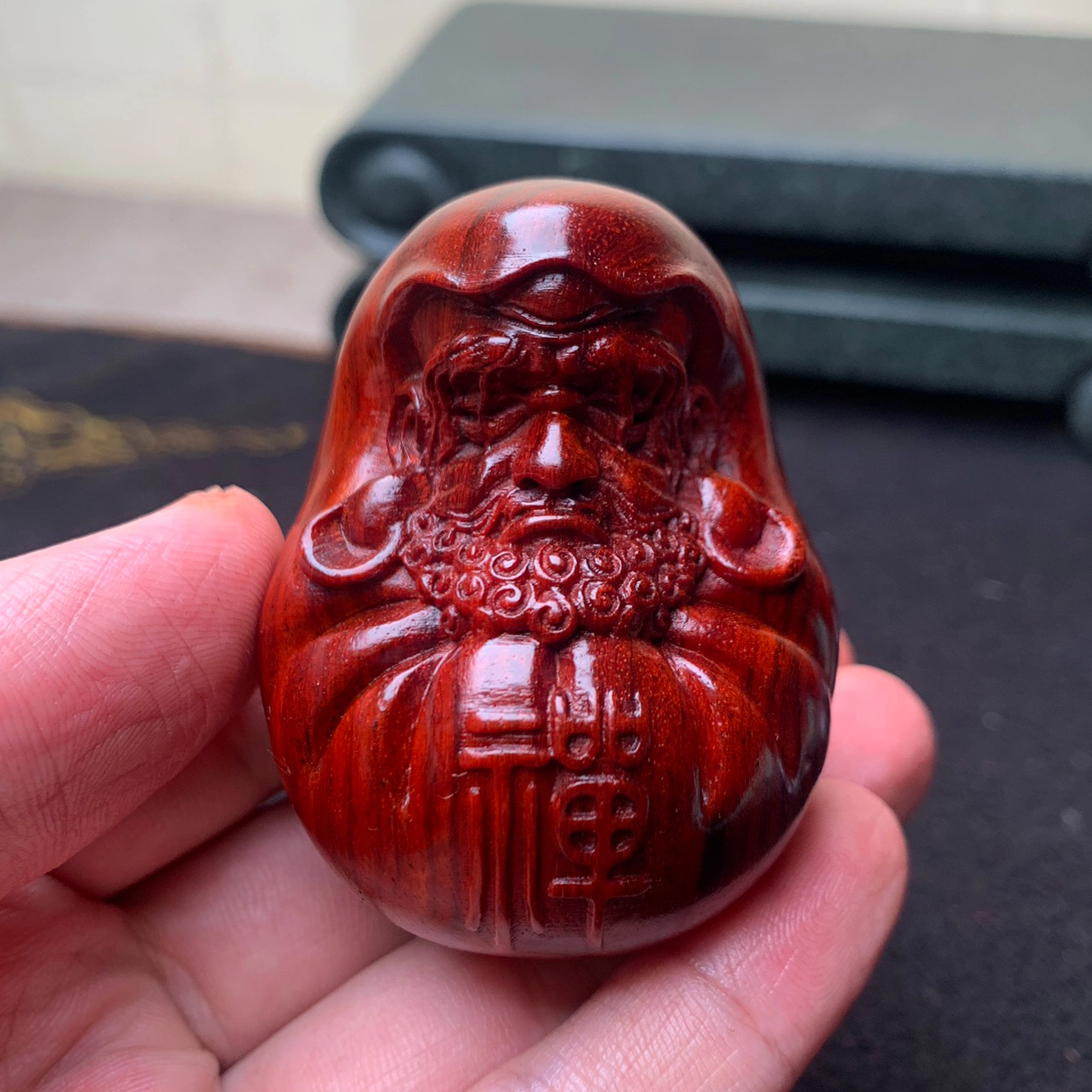 檀欣 国风 手工雕刻静思达摩禅摆件 复古中式高档红木实木雕琢 纳福平安 家居客厅 木质檀香 木作把件 男女同款情侣款 紫檀