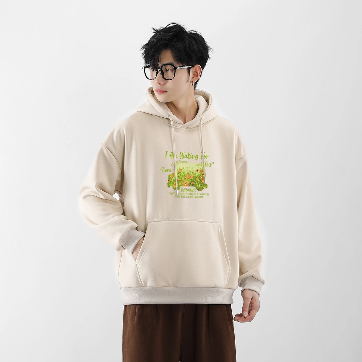 海底小纵队 美式高街复古油画创意花卉个性字母印花简约基础款重磅舒适百搭宽松休闲时尚高级感套头落肩校园风长袖卫衣 男女同款