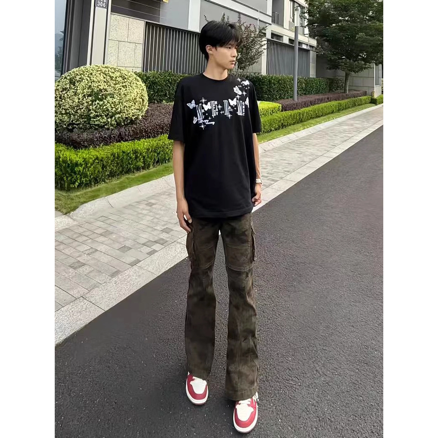 尘映 美式复古迷彩工装多口袋微喇弯刀风高街潮牌痞帅小众高级感裤子牛仔裤 男款