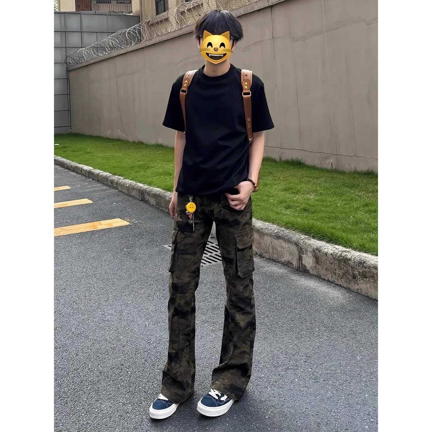 尘映 美式复古迷彩工装多口袋微喇弯刀风高街潮牌痞帅小众高级感裤子牛仔裤 男款