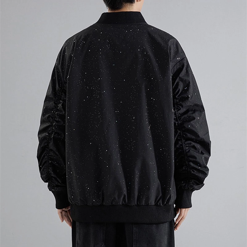 红蜻蜓 美式街头风高街满天星设计感纯色拉链复古数字字母印花宽松百搭舒适防风保暖休闲棒球服外套夹克 男女同款
