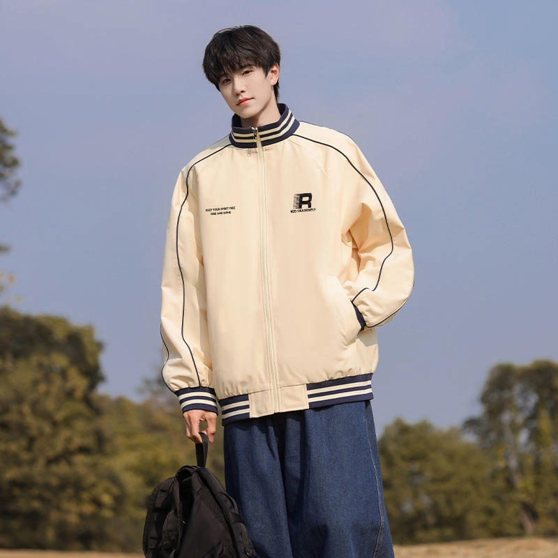 红蜻蜓 美式潮牌复古春秋外套男宽松工装拼色休闲情侣骑行服潮流夹克 男女同款