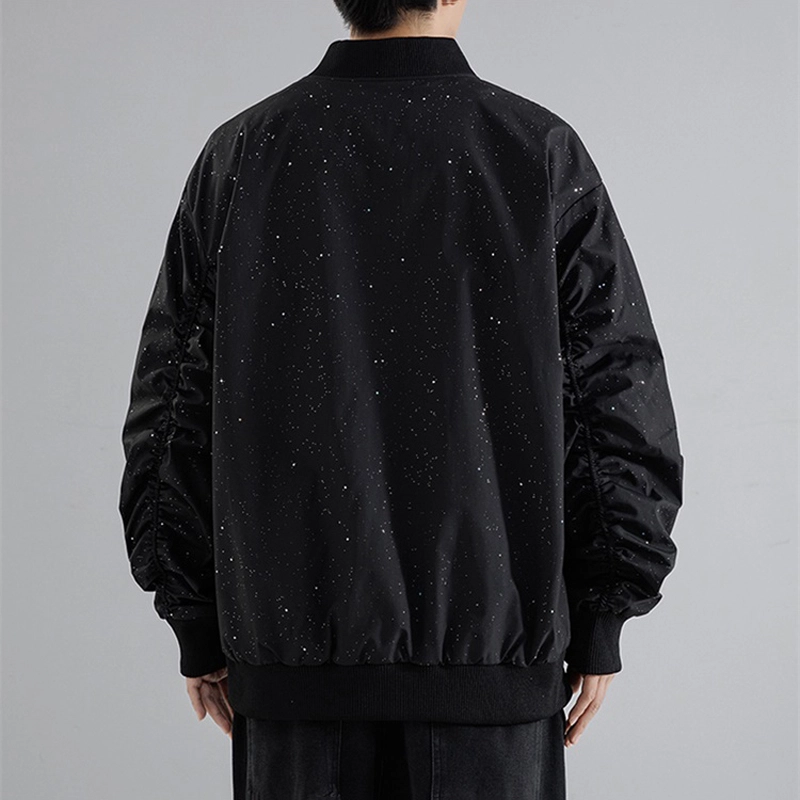 红蜻蜓 美式高街字母设计感满天星纯色拉链复古数字印花宽松百搭舒适防风保暖休闲棒球服外套夹克 男女同款