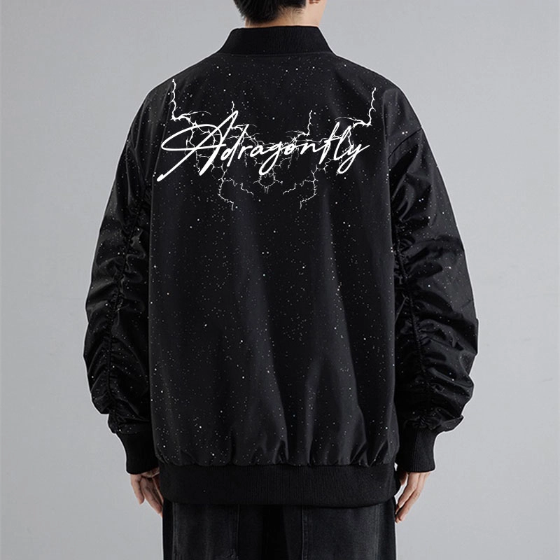 红蜻蜓 美式高街侧边字母设计感满天星纯色拉链复古数字印花宽松百搭舒适防风保暖休闲棒球服外套夹克 男女同款