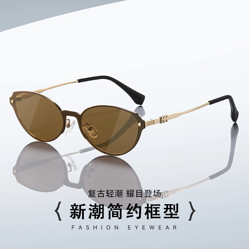 雷派龙 时尚复古高级感防紫外线墨镜 钛合金 方形 太阳眼镜 女款 黑色 灰色 金色