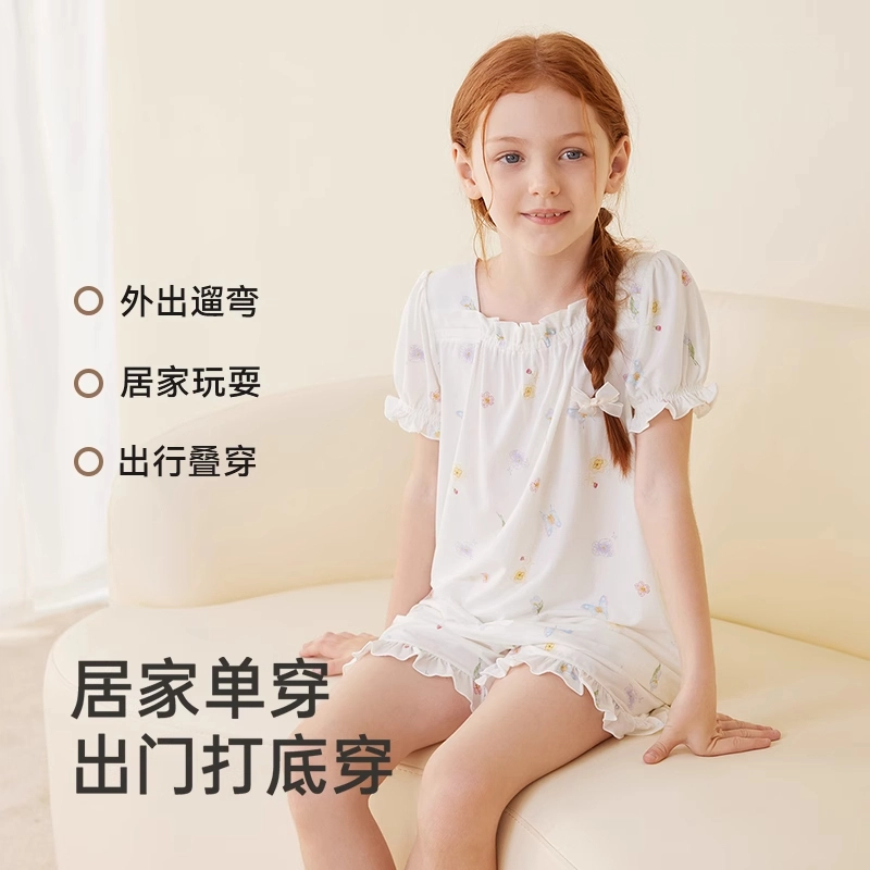 英氏家居服套装 短袖背心短裤 休闲夏季凉感透气女童 𫔮