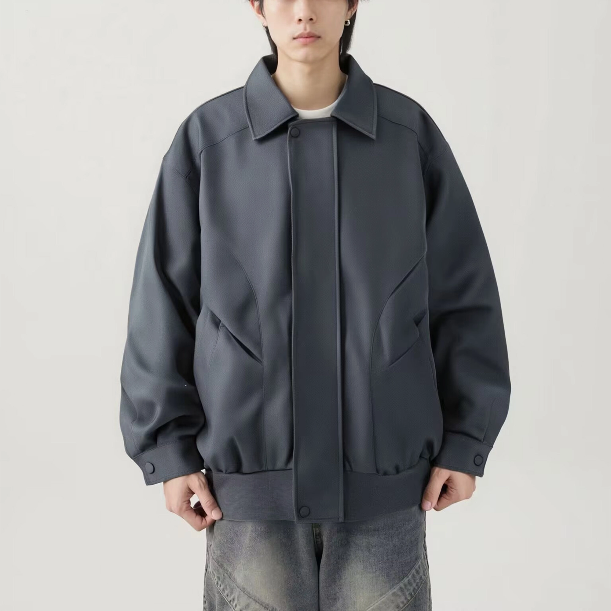 美式复古舒适休闲翻领百搭情侣皮外套棒球服 男女同款