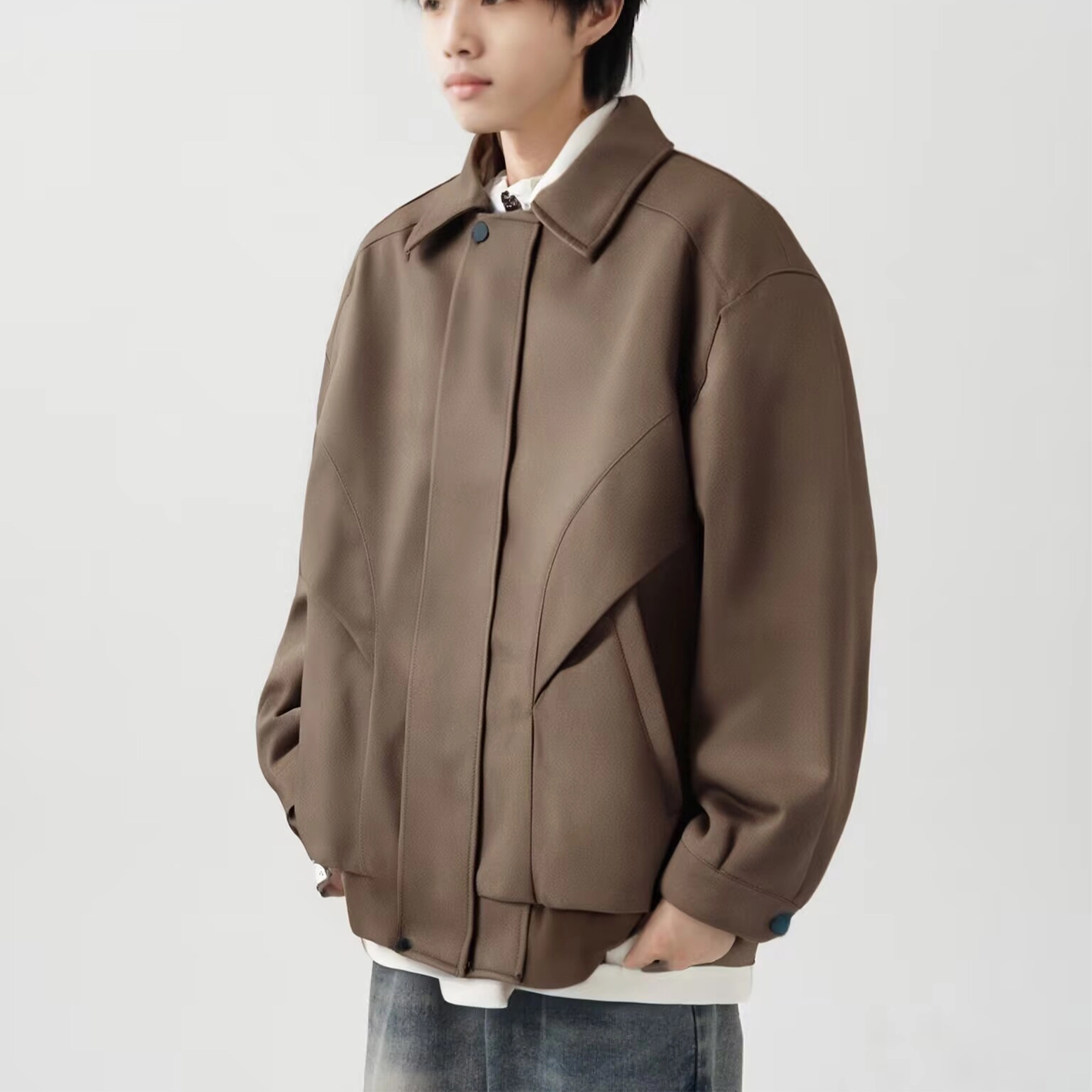 美式复古舒适休闲翻领百搭情侣皮外套棒球服 男女同款