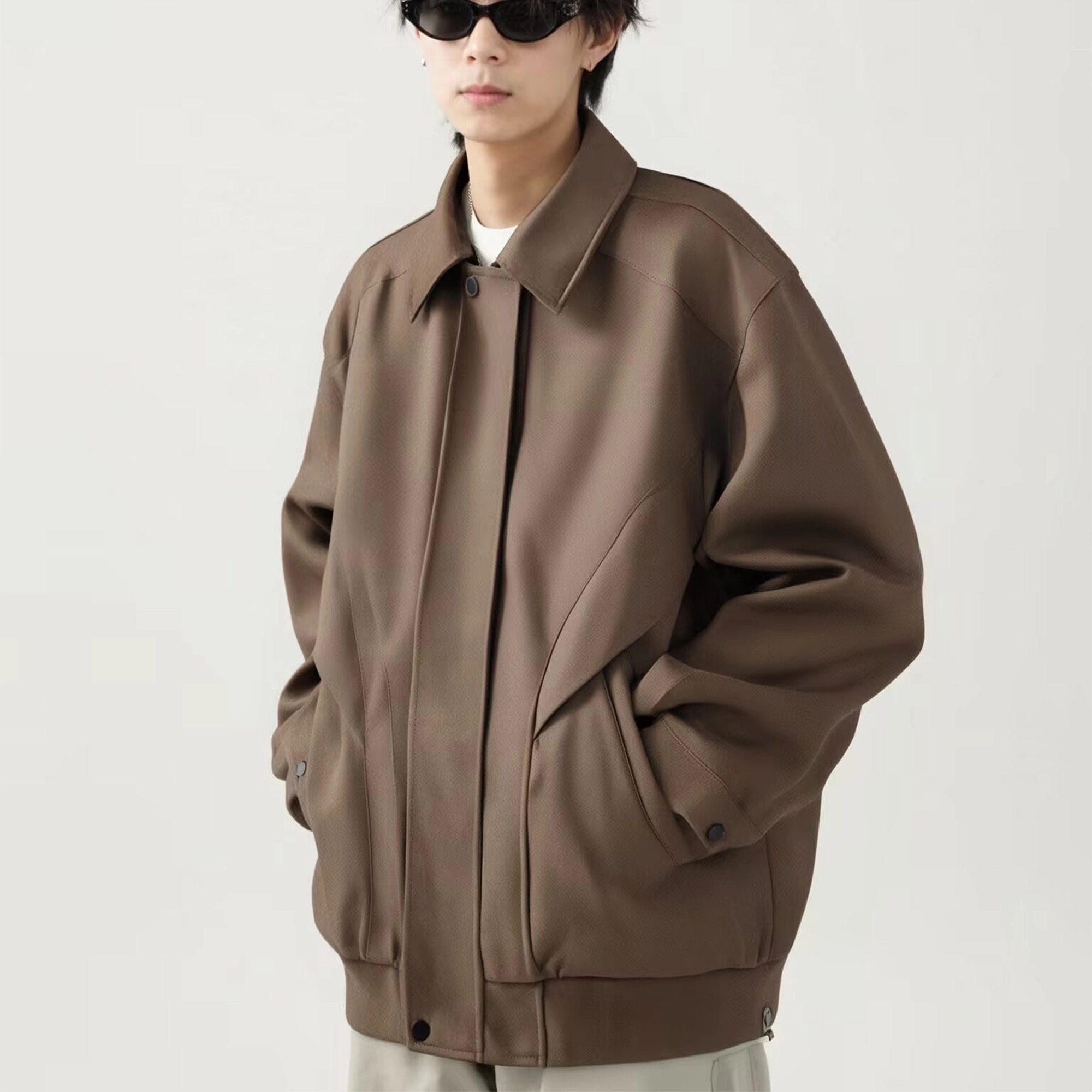 美式复古舒适休闲翻领百搭情侣皮外套棒球服 男女同款