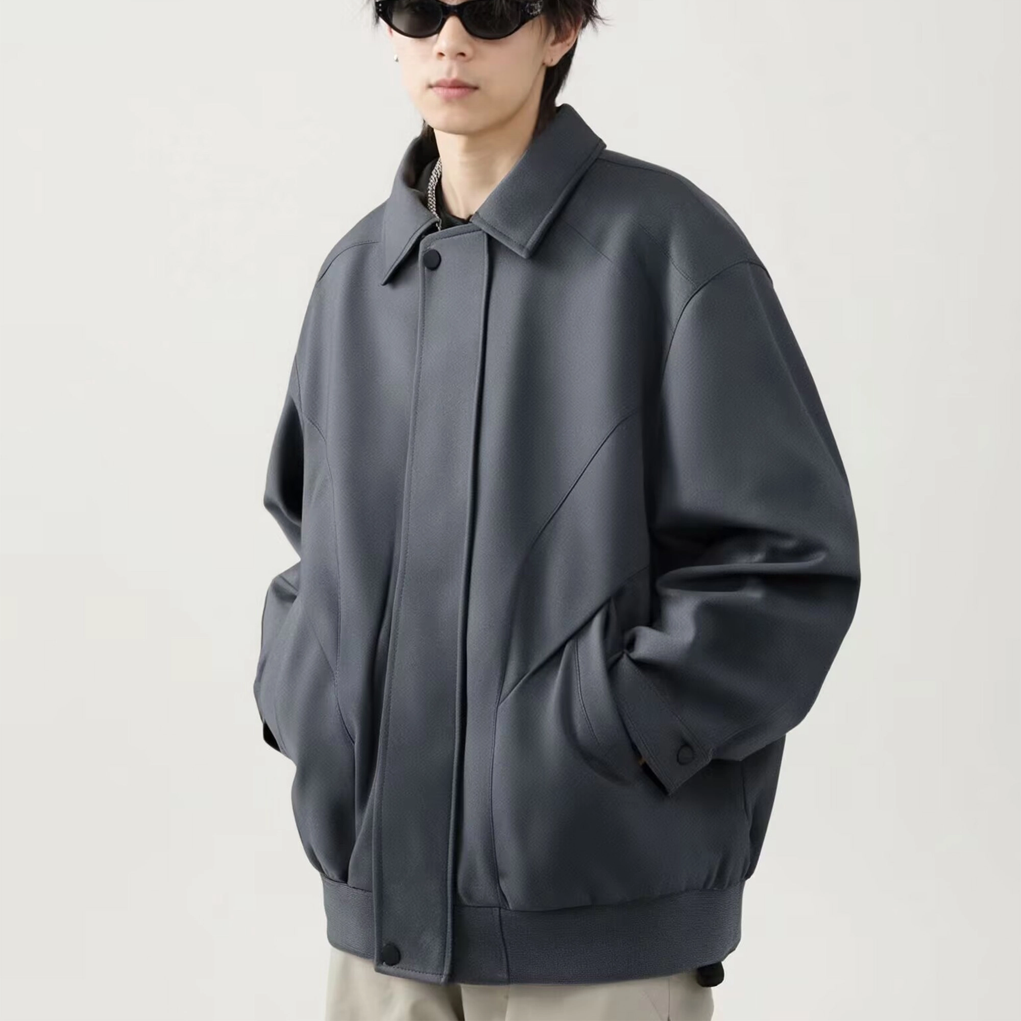 美式复古舒适休闲翻领百搭情侣皮外套棒球服 男女同款