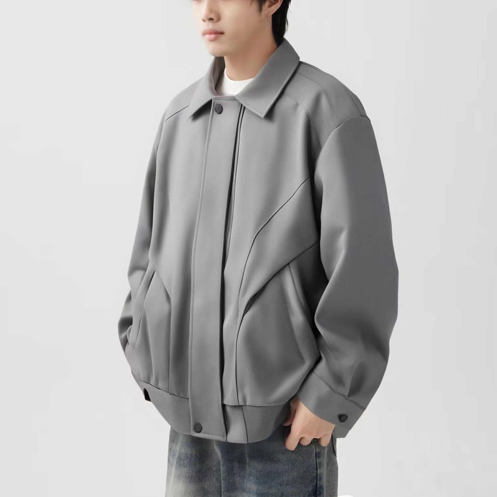 美式复古舒适休闲翻领百搭情侣皮外套棒球服 男女同款