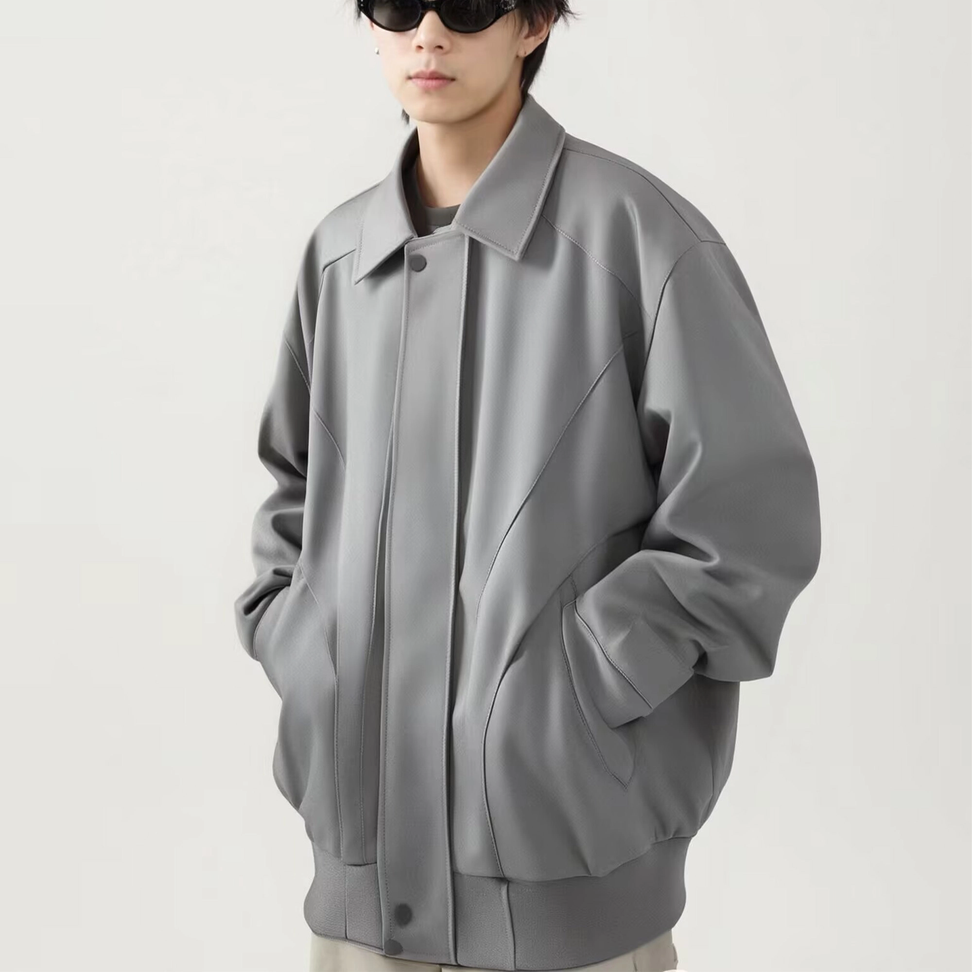 美式复古舒适休闲翻领百搭情侣皮外套棒球服 男女同款