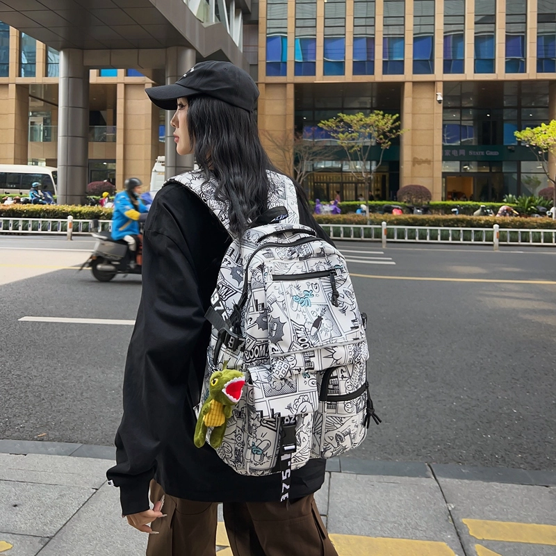 菲姿卓尔 涂鸦漫画男生 尼龙 女时尚潮流双肩包 常规 男女同款情侣款 漫画白/漫画黑/漫画灰/英文黑/英文深蓝/英文白蓝/英文白绿
