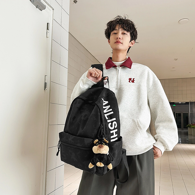 捷朗仕 高级质感涂鸦潮流简约通勤大学生休闲上学高中大学生背包 尼龙 双肩包 男女同款情侣款 米白色/黑色/绿色/红色