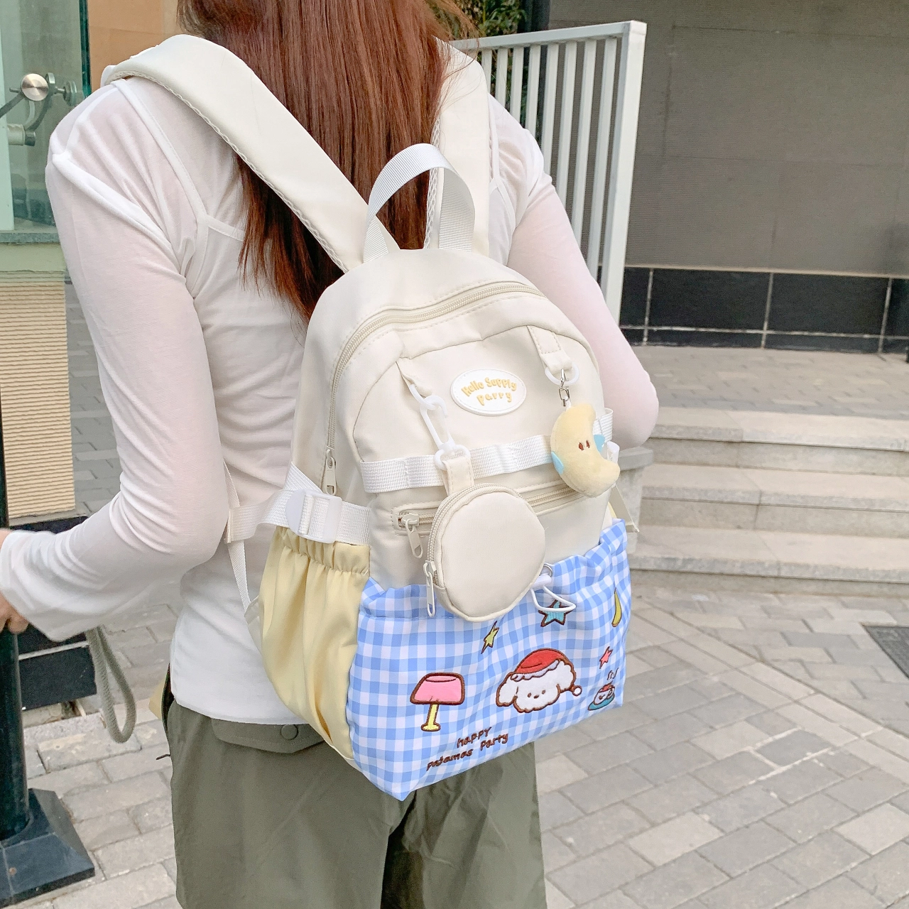 捷朗仕 小众设计个性出游可爱百搭 复合布 双肩包 女款 白色