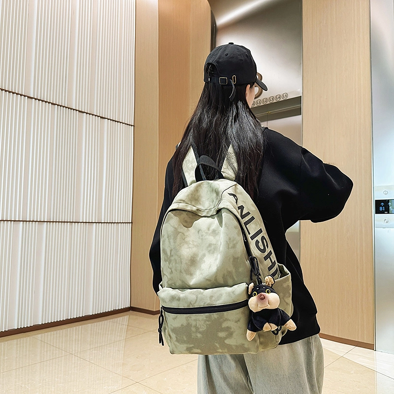 捷朗仕 高级质感涂鸦潮流简约通勤大学生休闲上学高中大学生背包 尼龙 双肩包 男女同款情侣款 米白色/黑色/绿色/红色