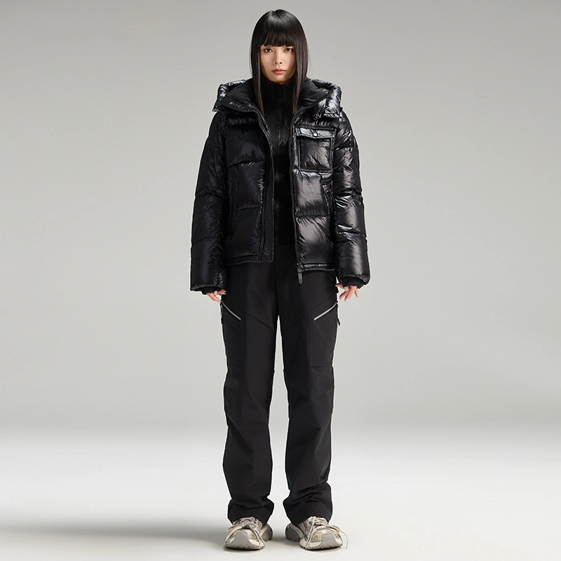 美力城 纯色保暖加厚连帽羽绒服 女款 黑色