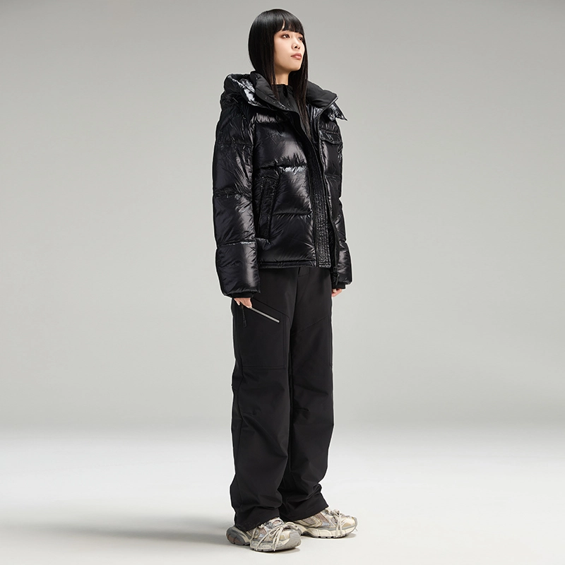 美力城 纯色保暖加厚连帽羽绒服 女款 黑色