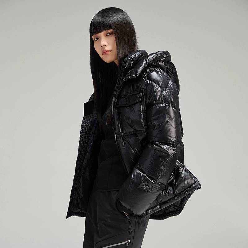美力城 纯色保暖加厚连帽羽绒服 女款 黑色