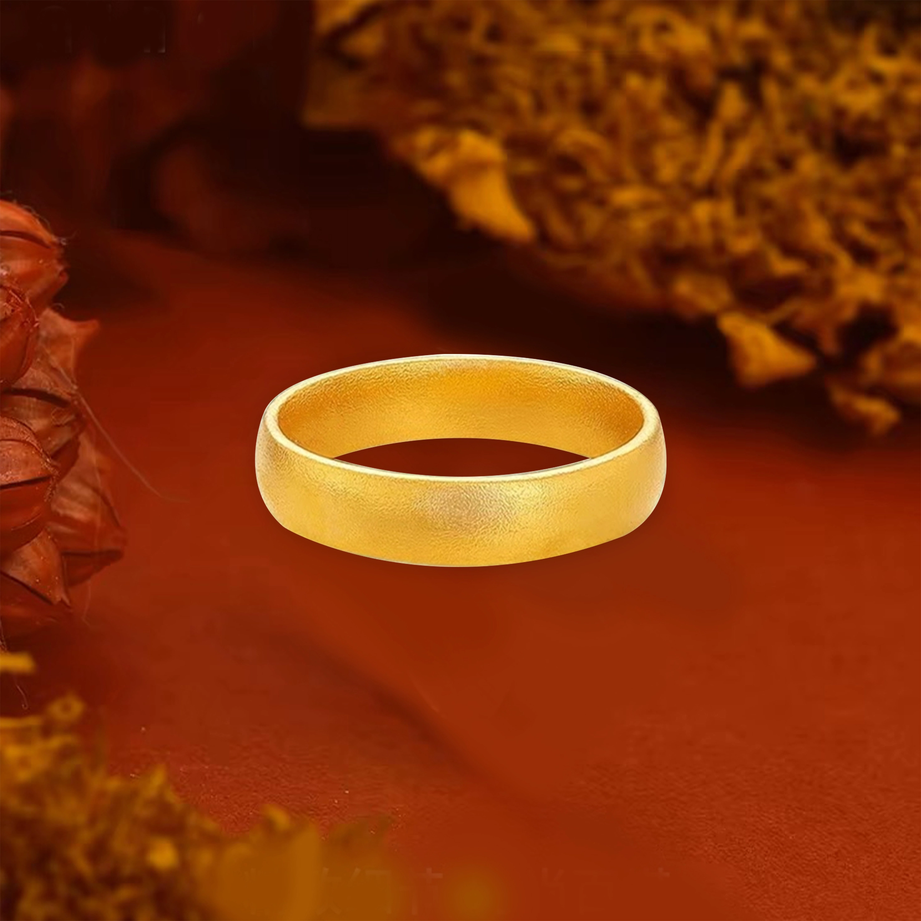华熹福珠宝 古法素圈设计简约指环 足金 一口价 黄金戒指 男女同款情侣款